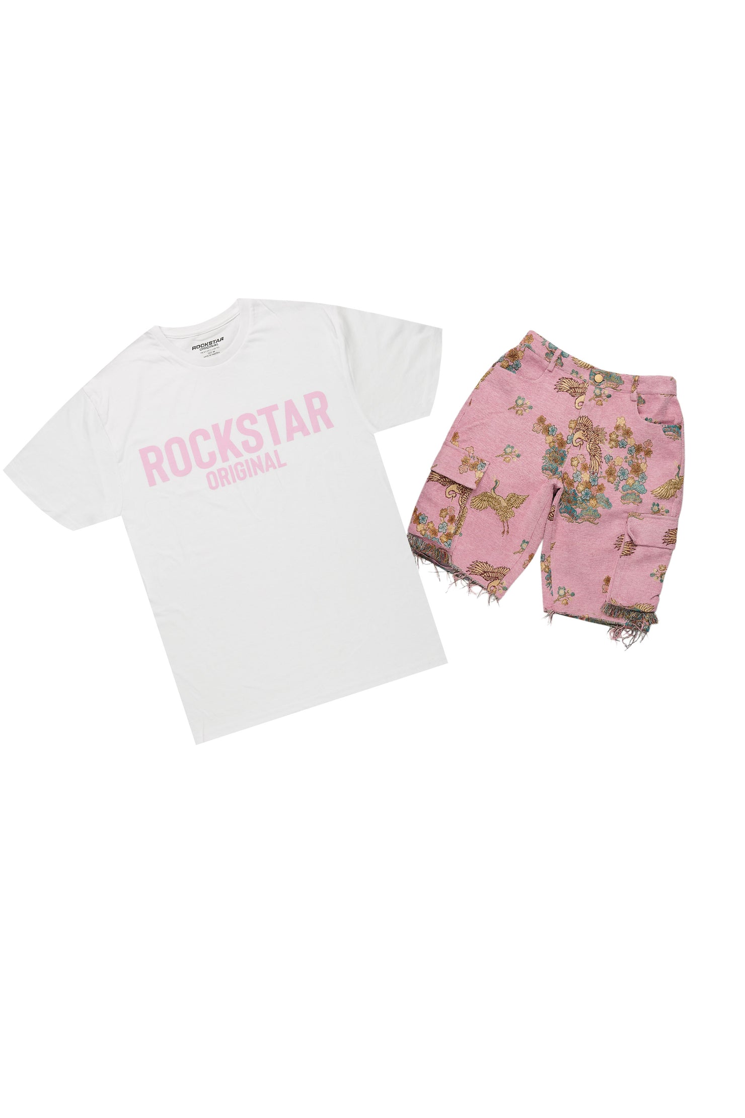 Vatasha White/Pink T-Shirt Short Set