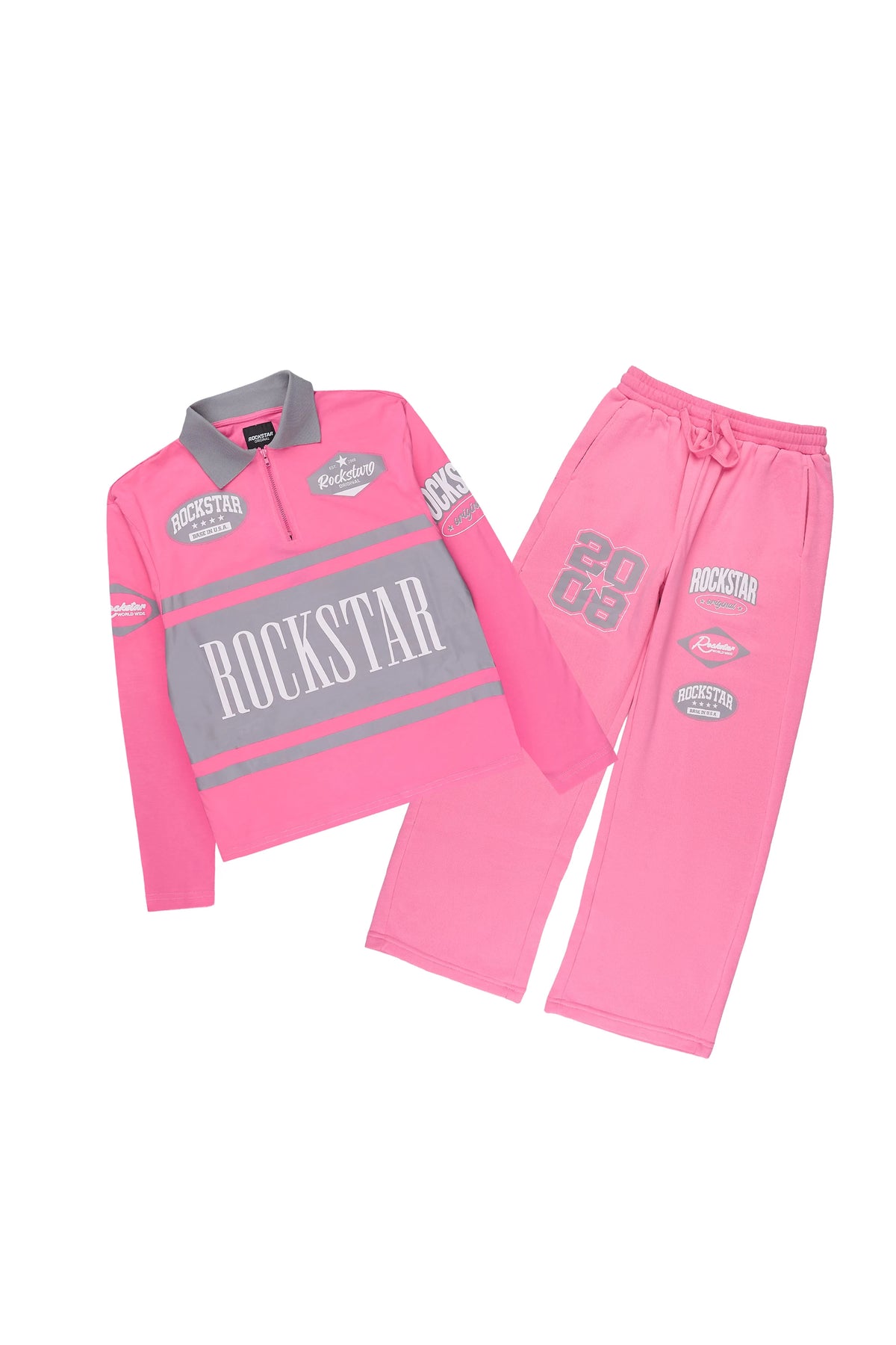 Girls Versenya Bubblegum/Grey Long Sleeve Polo Track Set