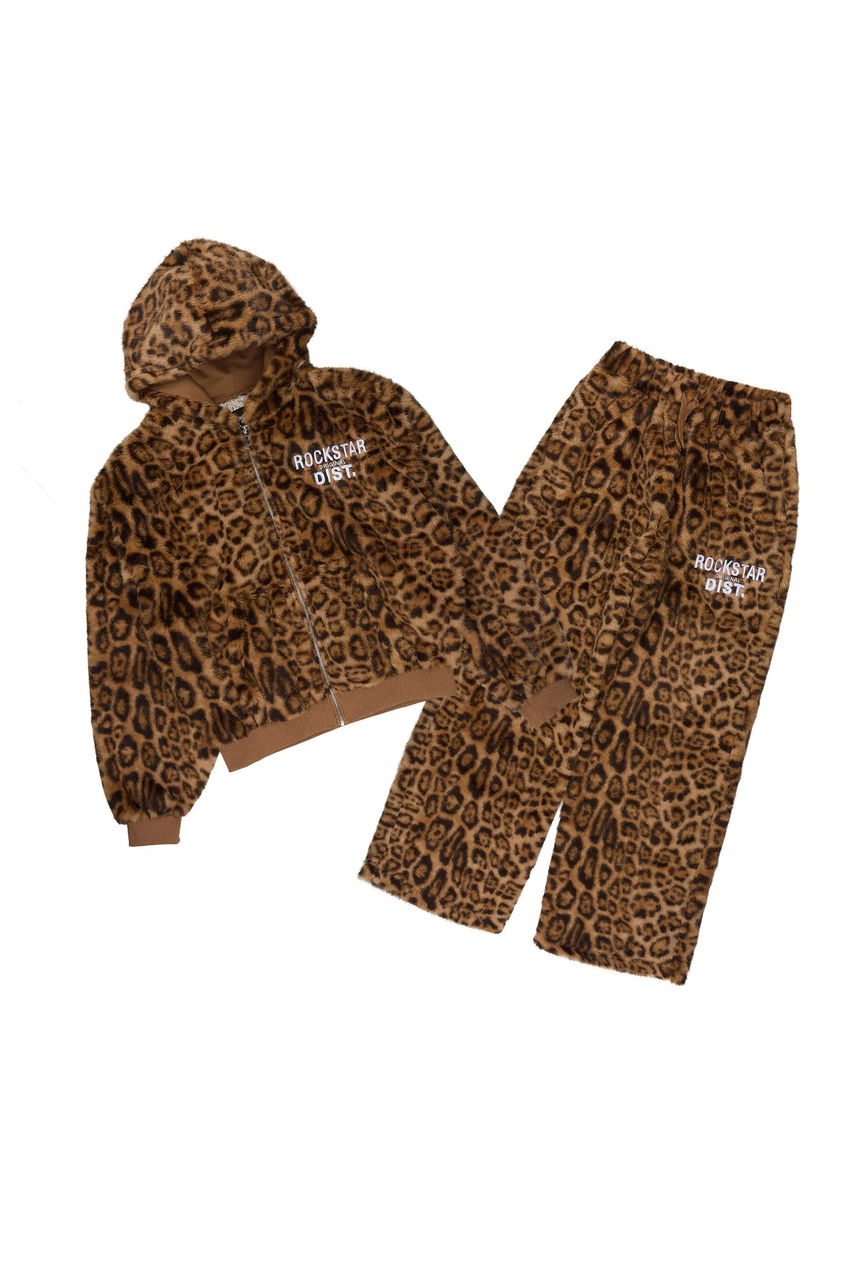 Girls Nameri Brown Cheetah Zip Up Hoodie/Baggy Track Set