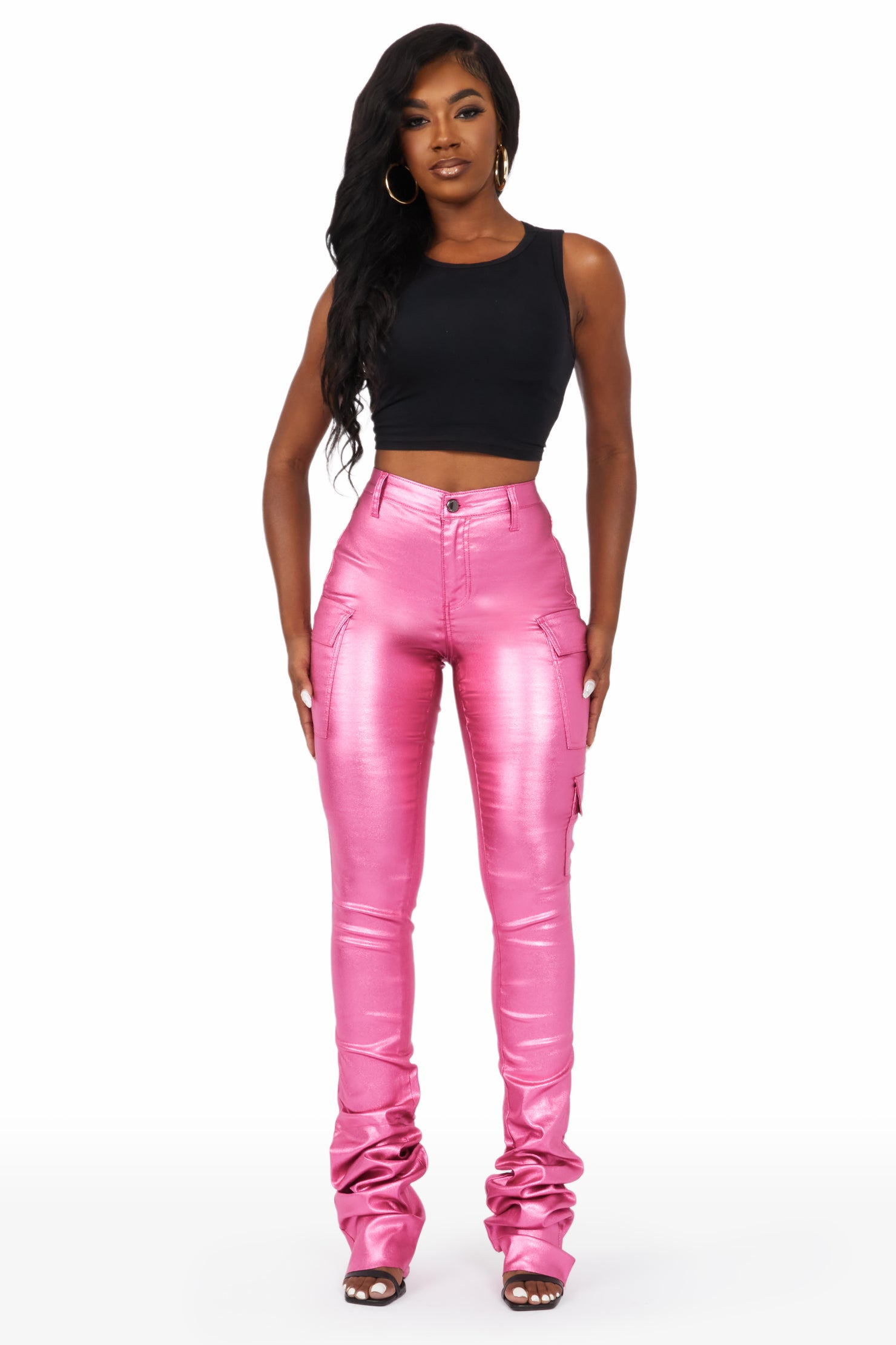Vixen Metallic Dark Pink Cargo Super Stacked Pant