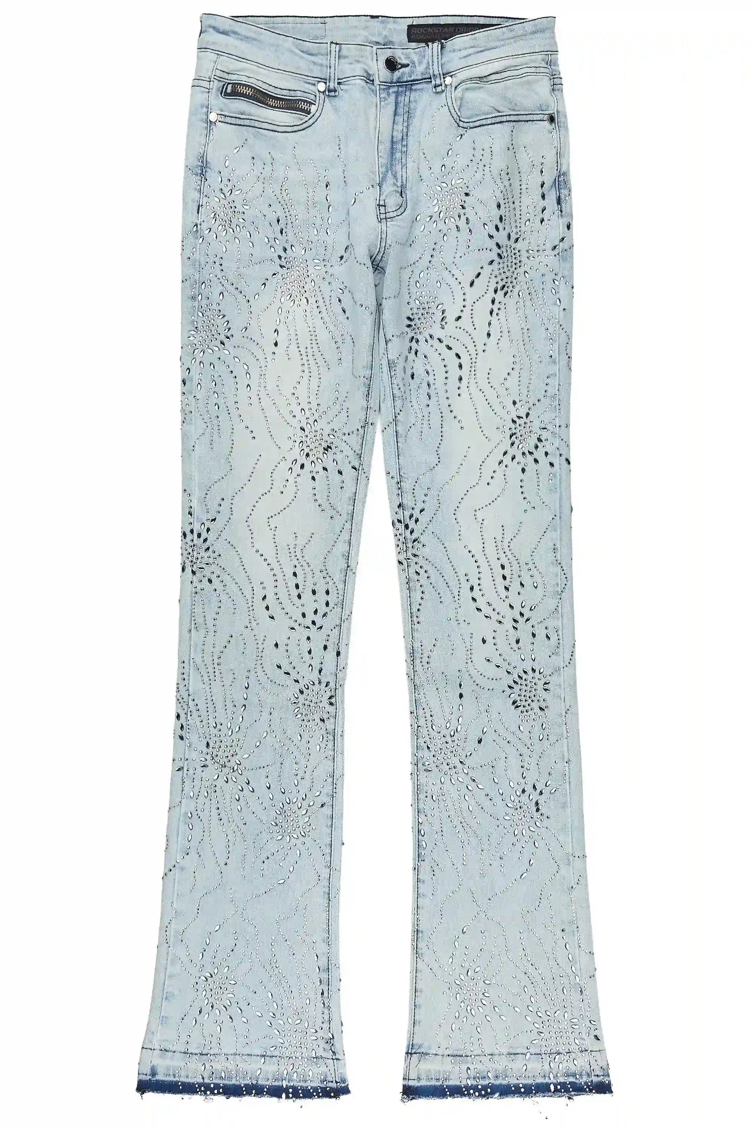 Izai Light Blue Rhinestone Stacked Fit Jean