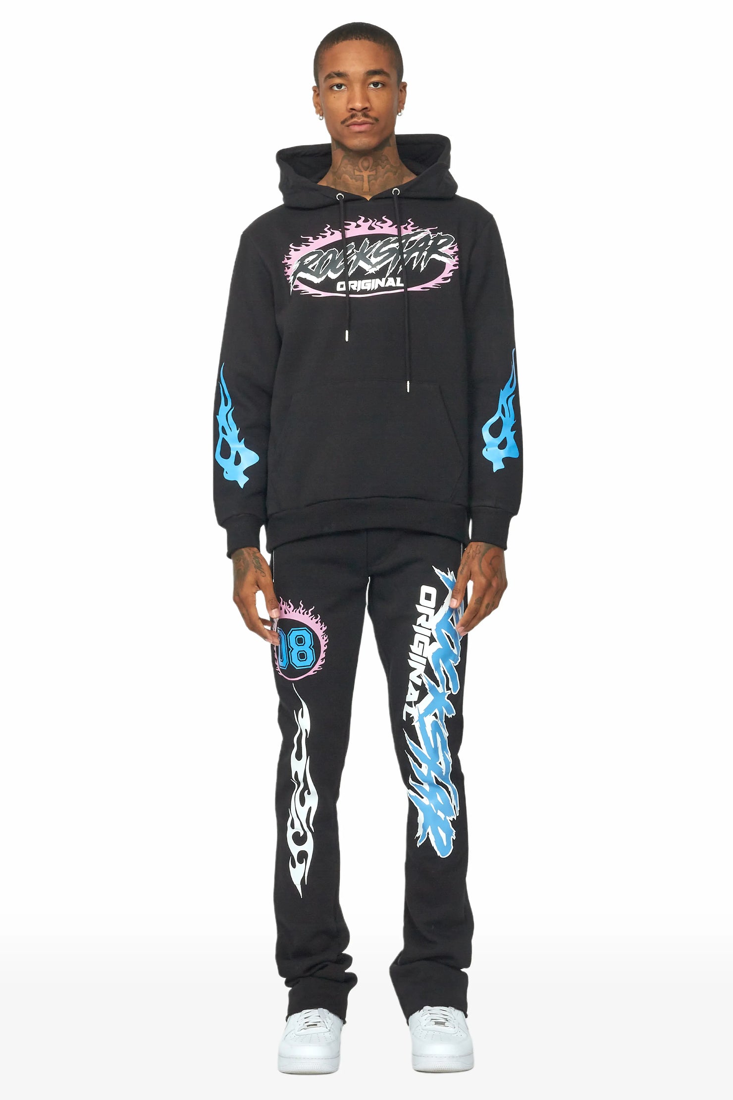Draven Black Hoodie/Stacked Flare Track Pant Set
