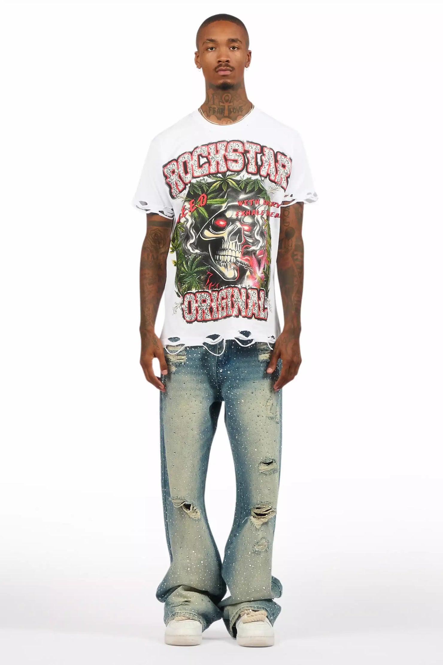 Discolite Rhinestone Medium Blue Baggy Jean