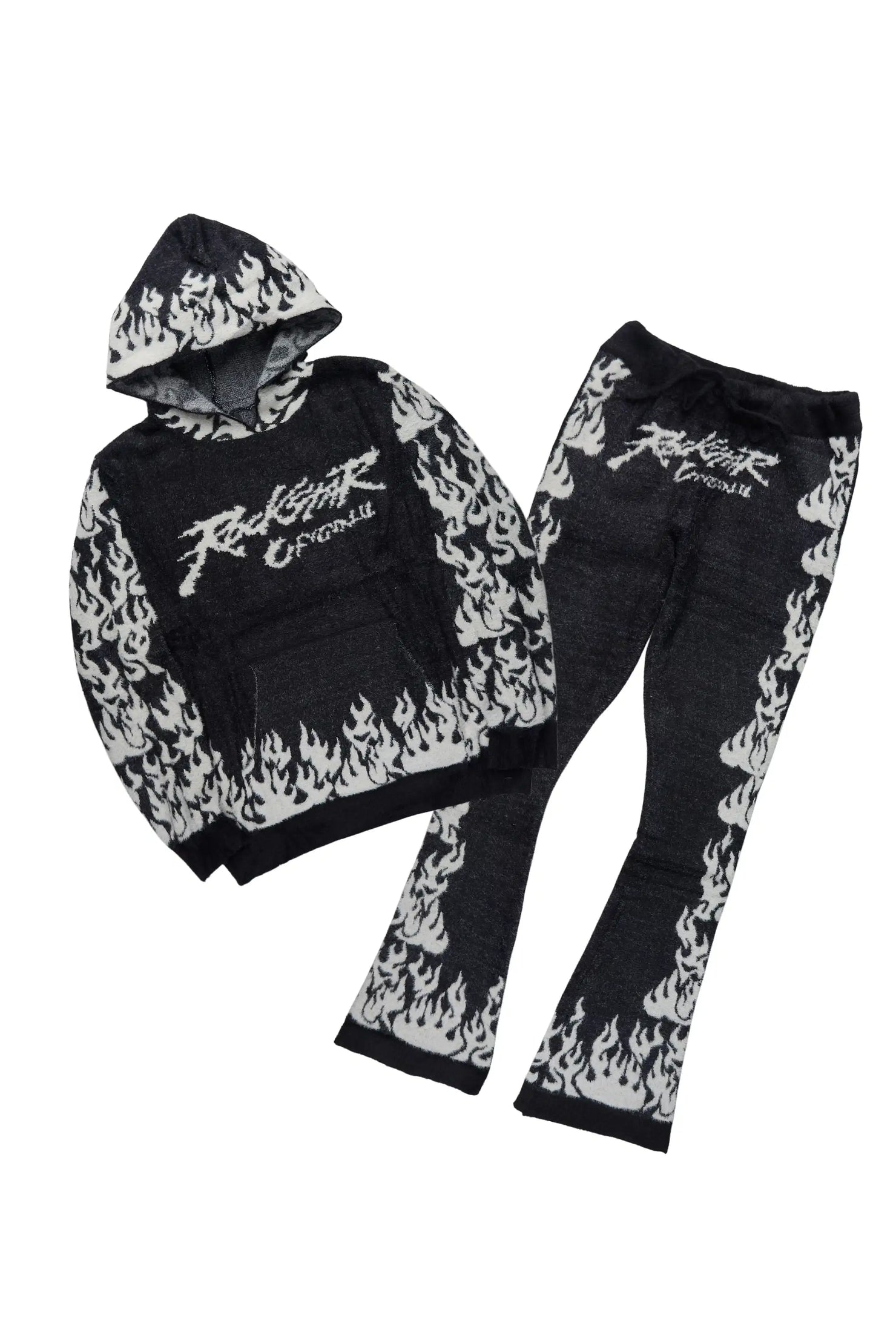 Yash Black Hoodie Stacked Flare Track Set