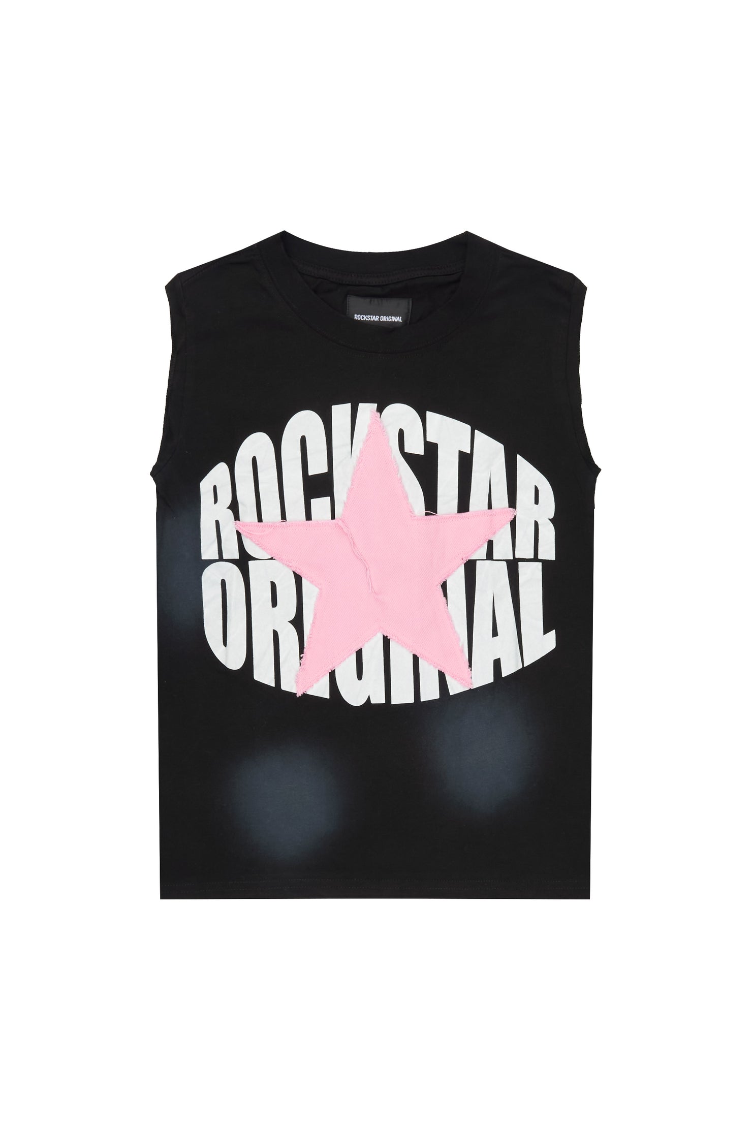 Girls Khaly Black/Pink Cut Off Graphic T-Shirt with Patch