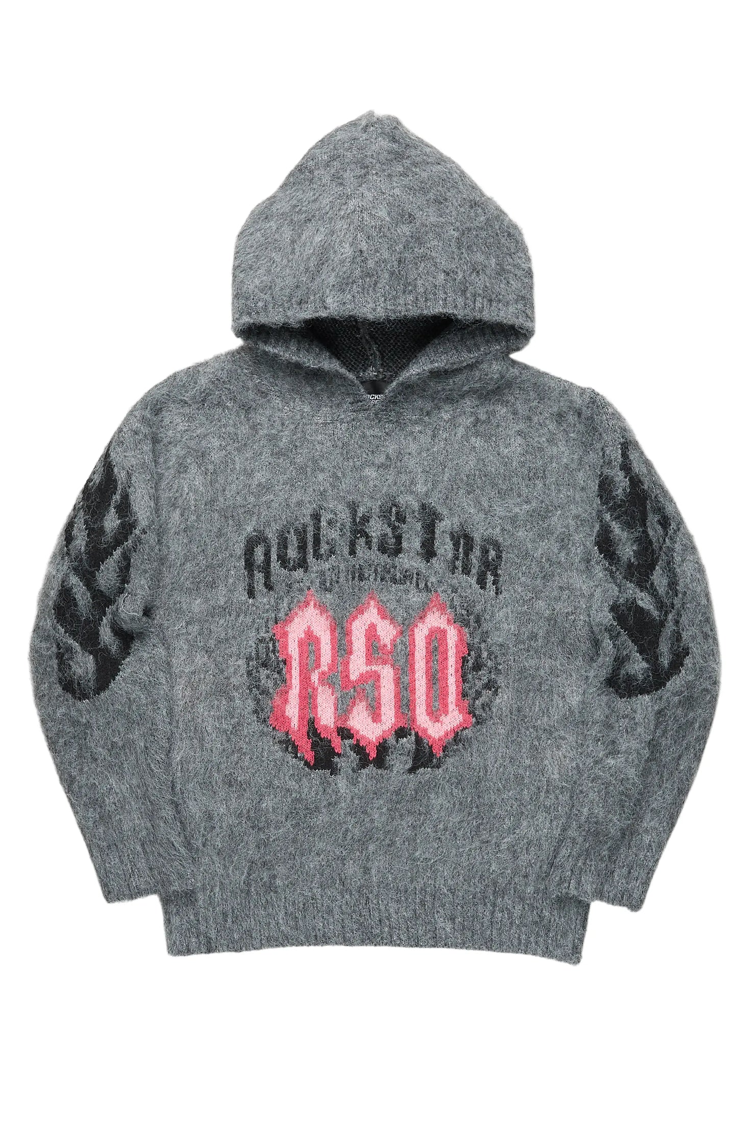 Girls Kanny Light Grey Graphic Knitted Mohair Hoodie