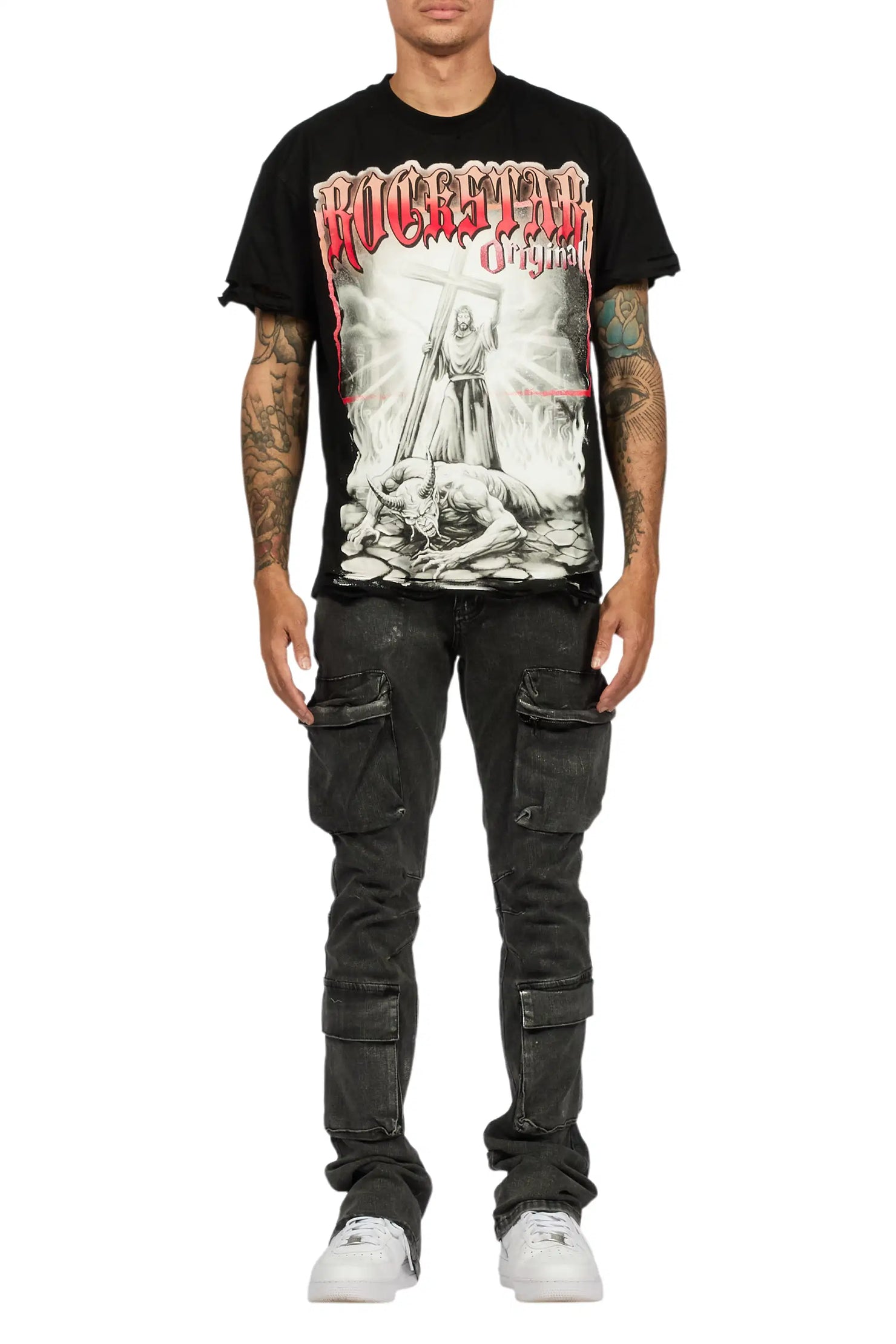 Titan Foil Stacked Flare Jean