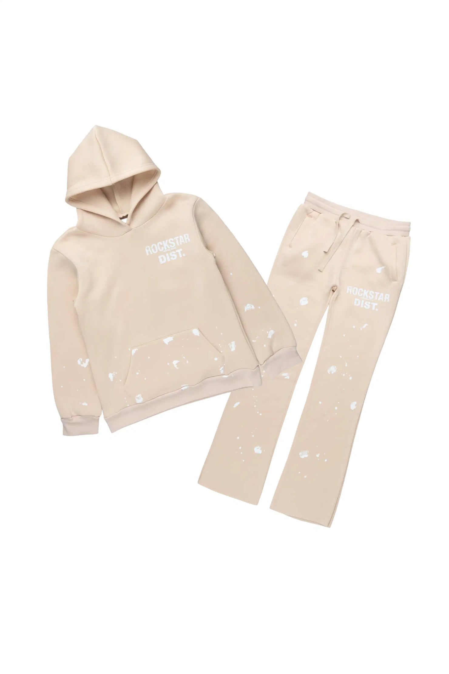 Girls Hadley Beige Hoodie Stacked Flare Track Set