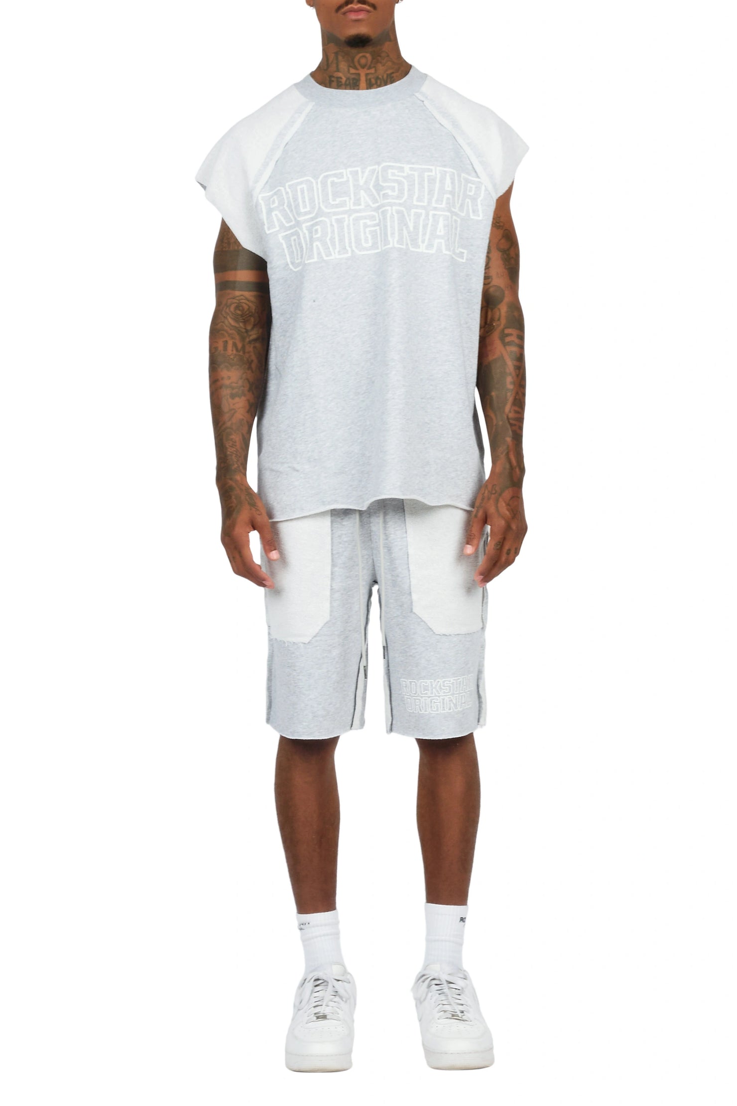 Essential Heather Grey Cut Sleeve T-Shirt/Short Set