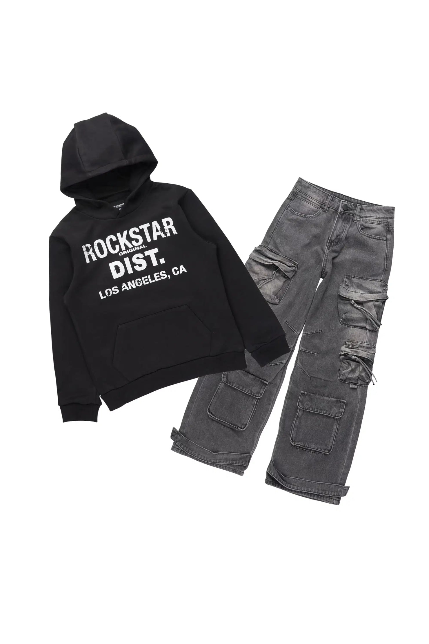 Boys Koen Black Hoodie & Lenz Black Baggy Jean Set