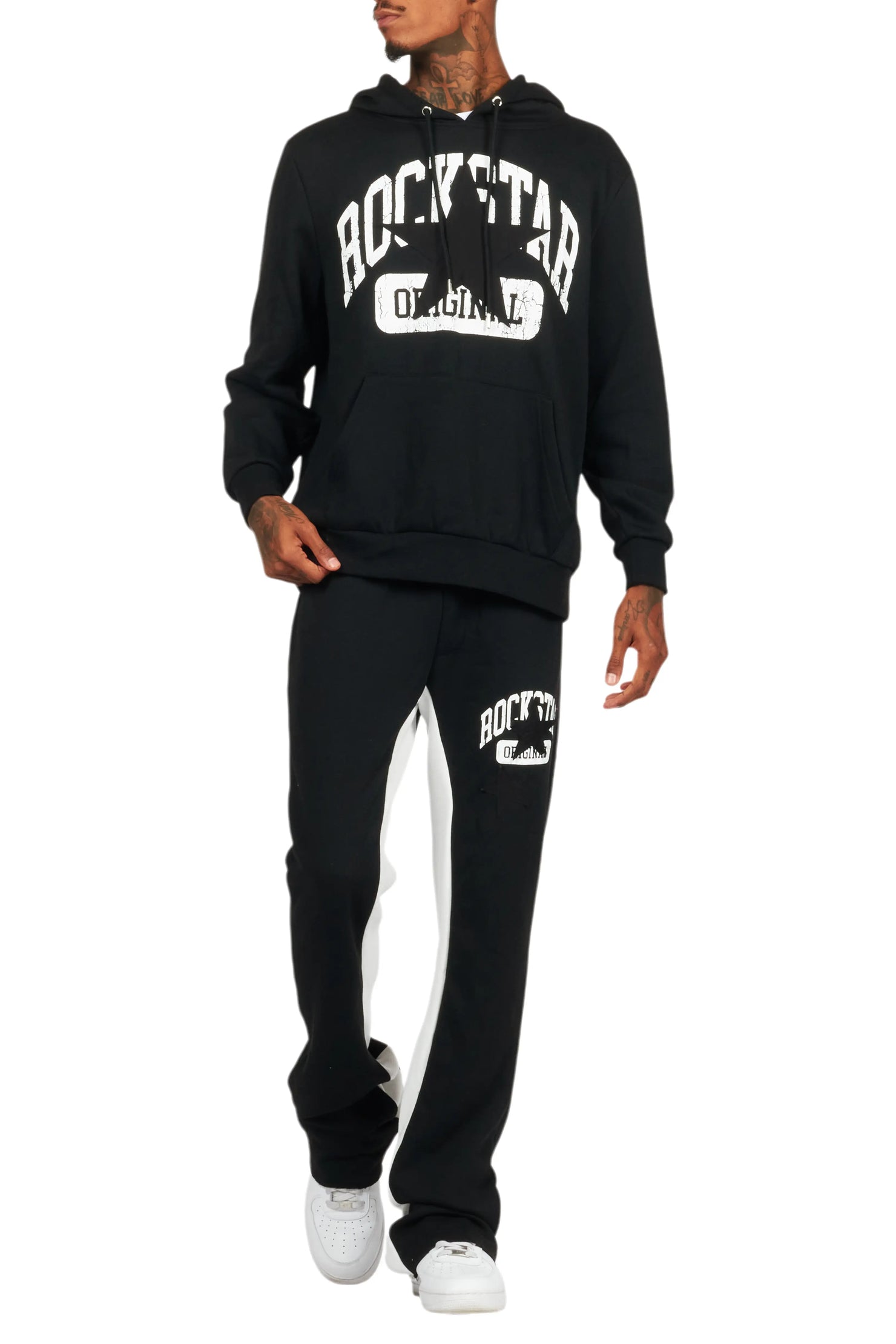 Mallor Black/White Baggy Stacked Hoodie Track Set