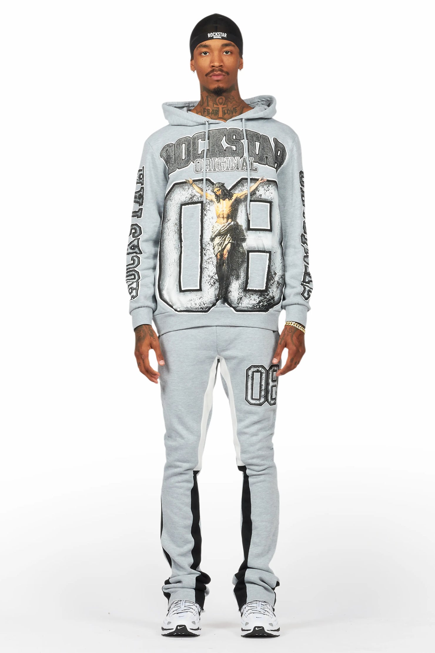 Fields Grey/White Stacked Flare Hoodie Track Set