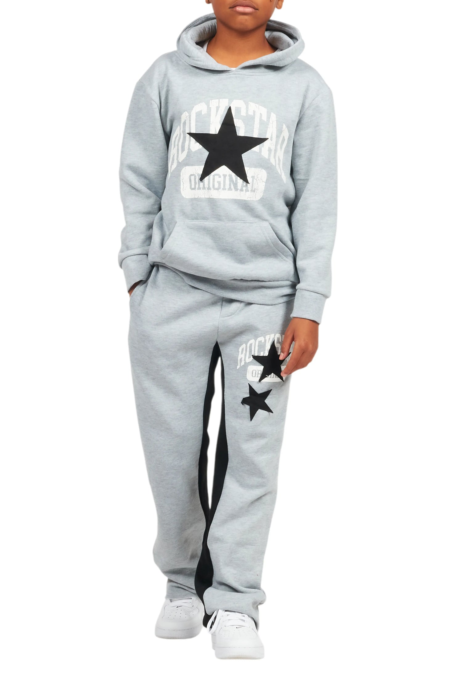 Boys Mallor Heather Grey Baggy Stacked Hoodie Track Set