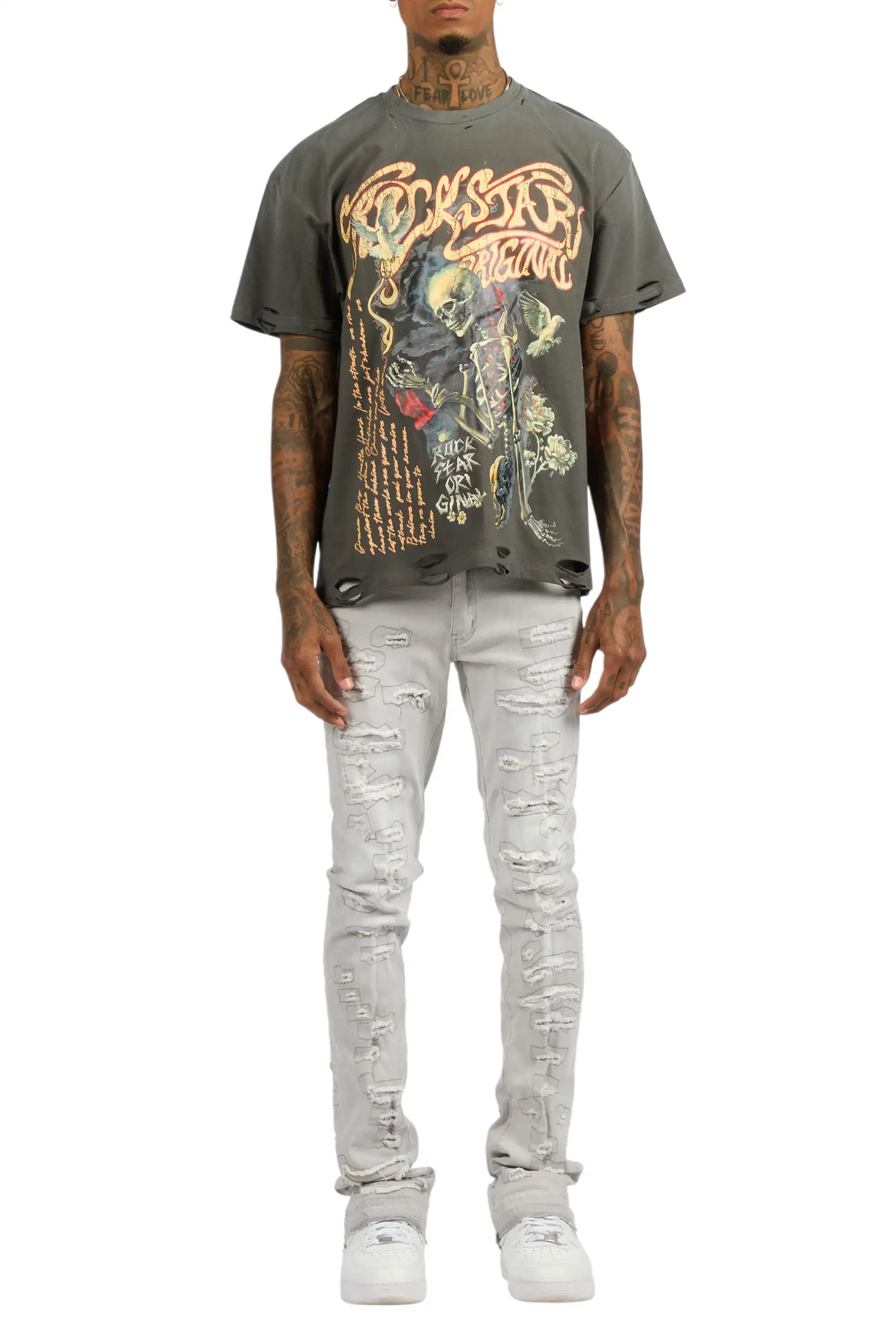 Danby Charcoal Oversized Graphic T-Shirt/Stacked Flare Jean Bundle