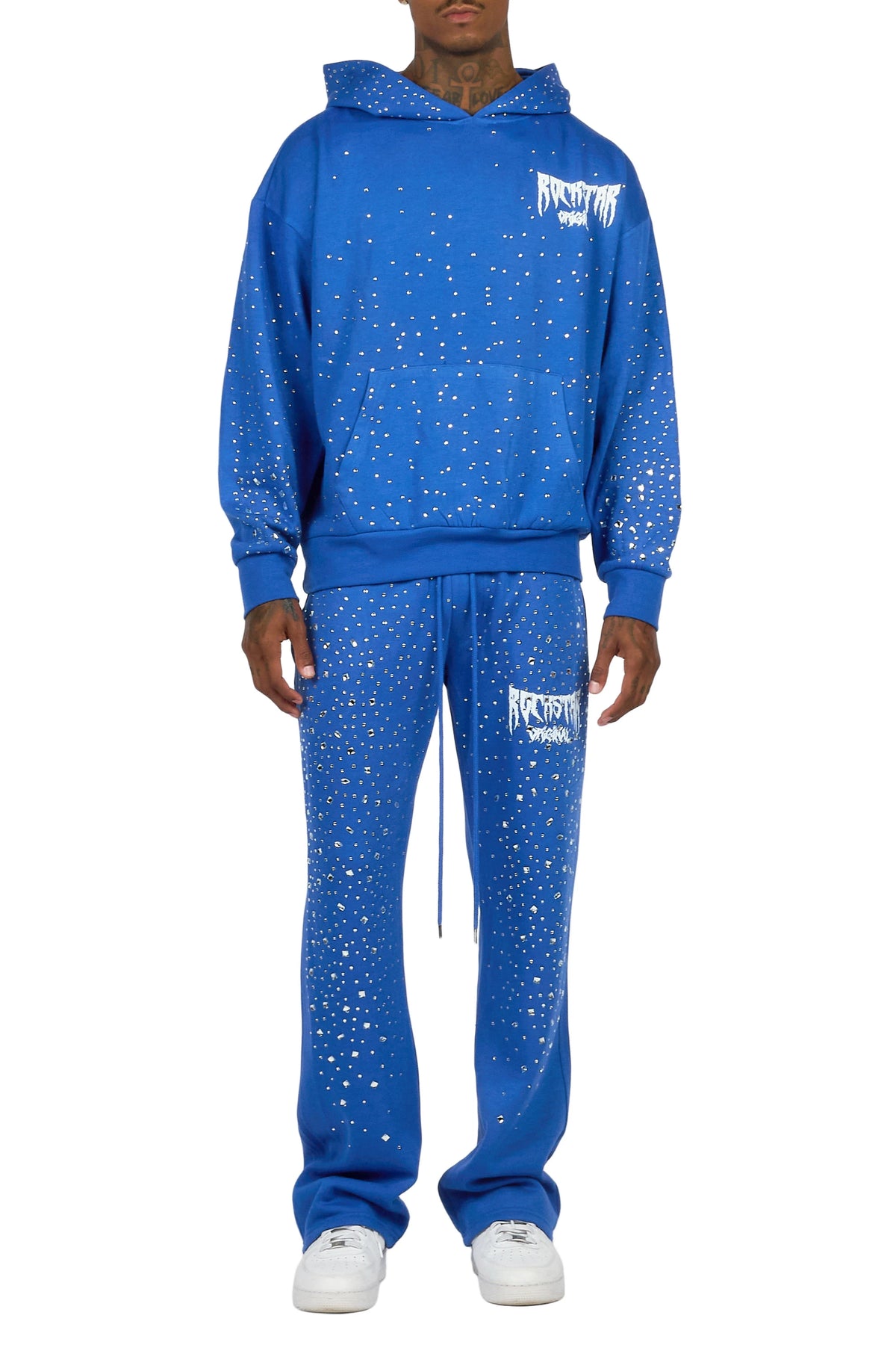 Twinkle Royal Blue/White Rhinestone Hoodie Relaxed Track Set