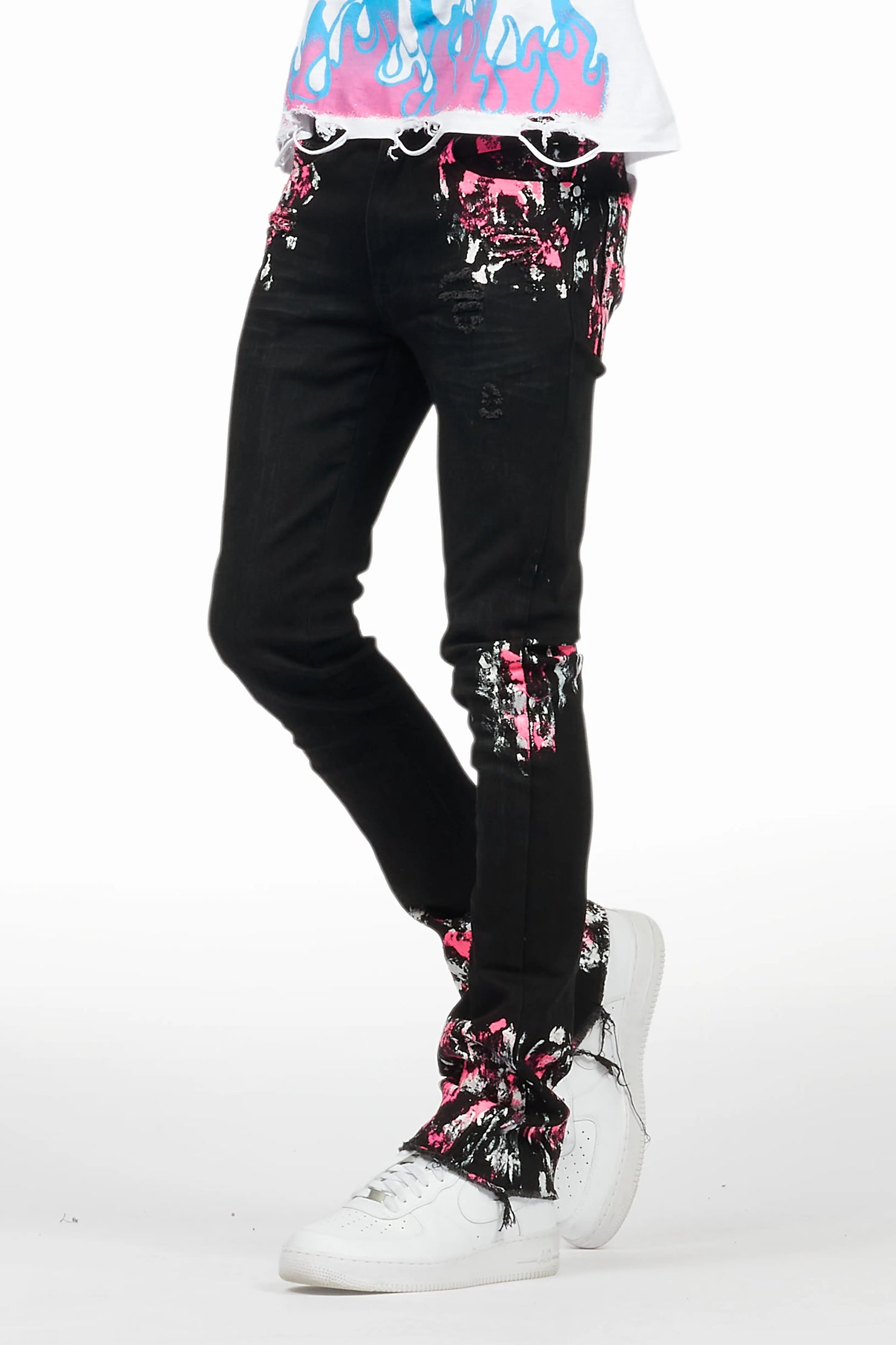 Kodak Black/Pink Painter Stacked Flare Jean