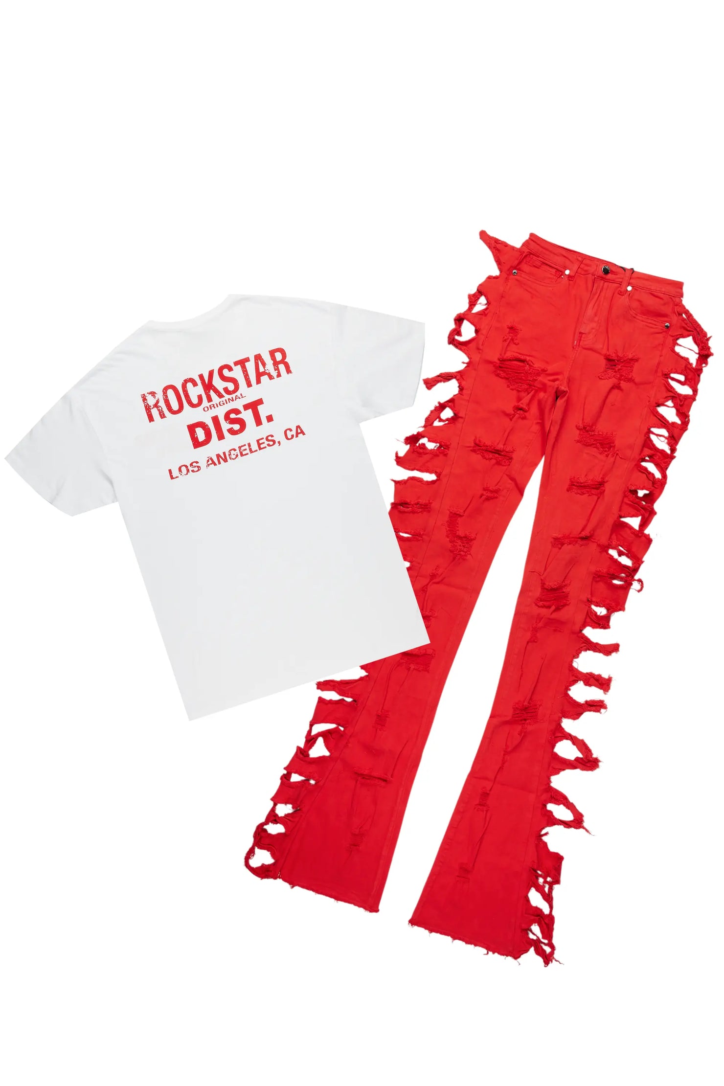 Laquoia White/Red T-Shirt & Pant Set