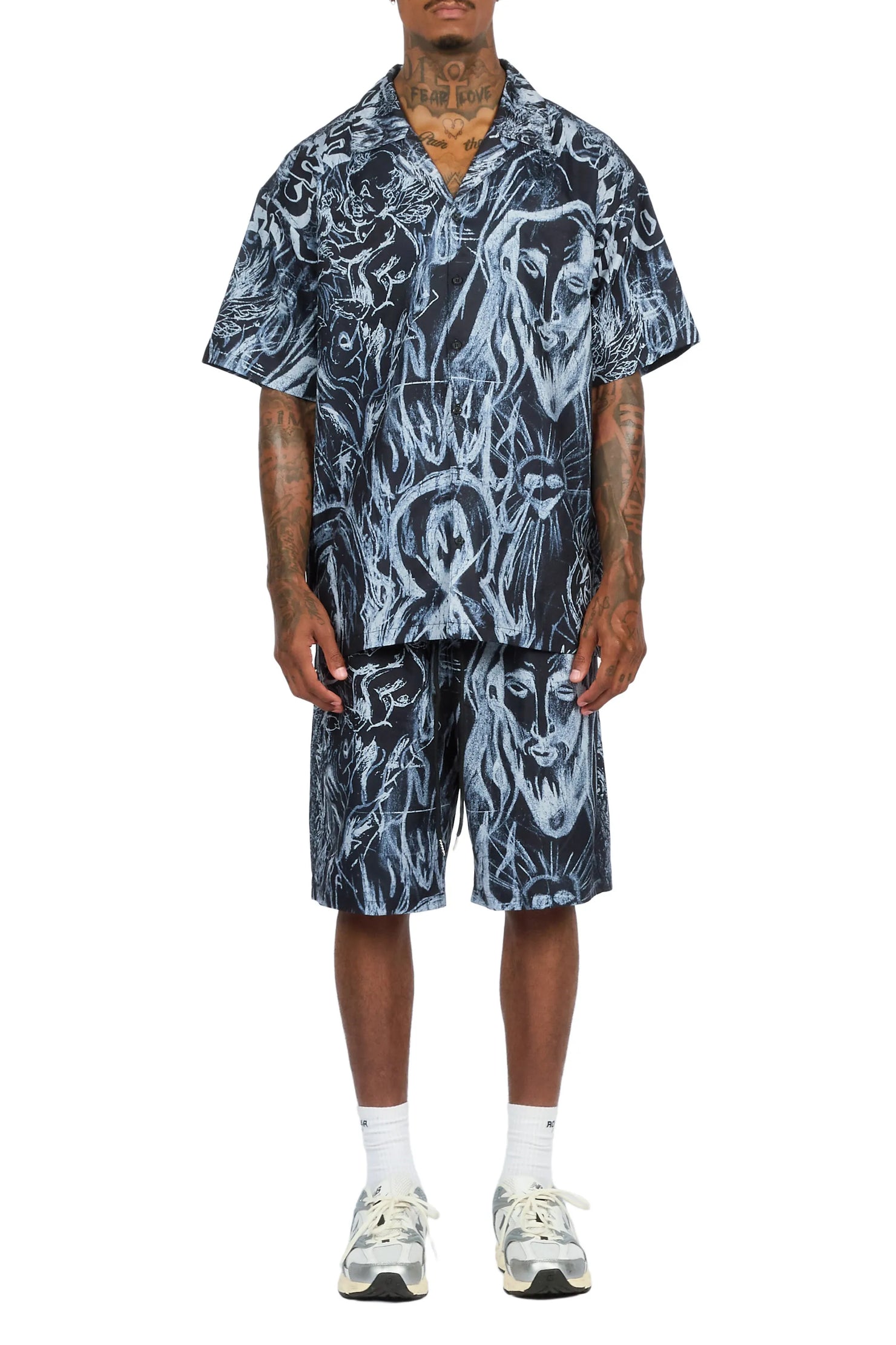 Fenno Black Button Down T-Shirt/Short Set