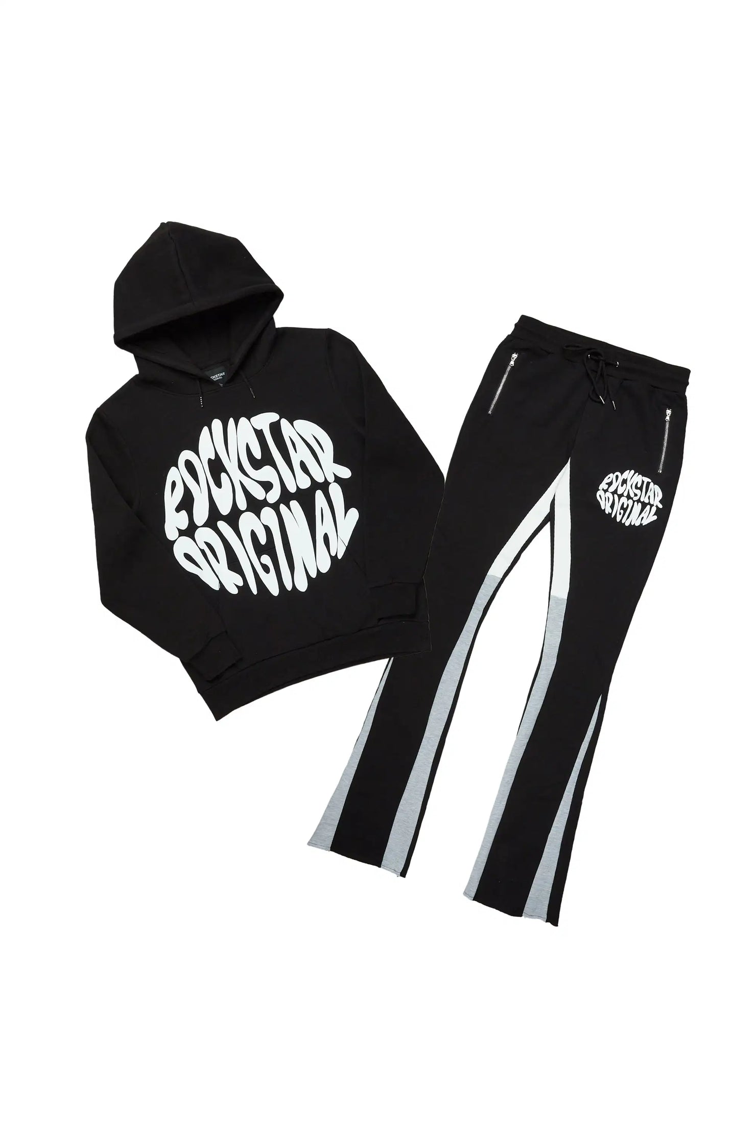 Boys Thierry Black Stacked Flare Track Pant Set