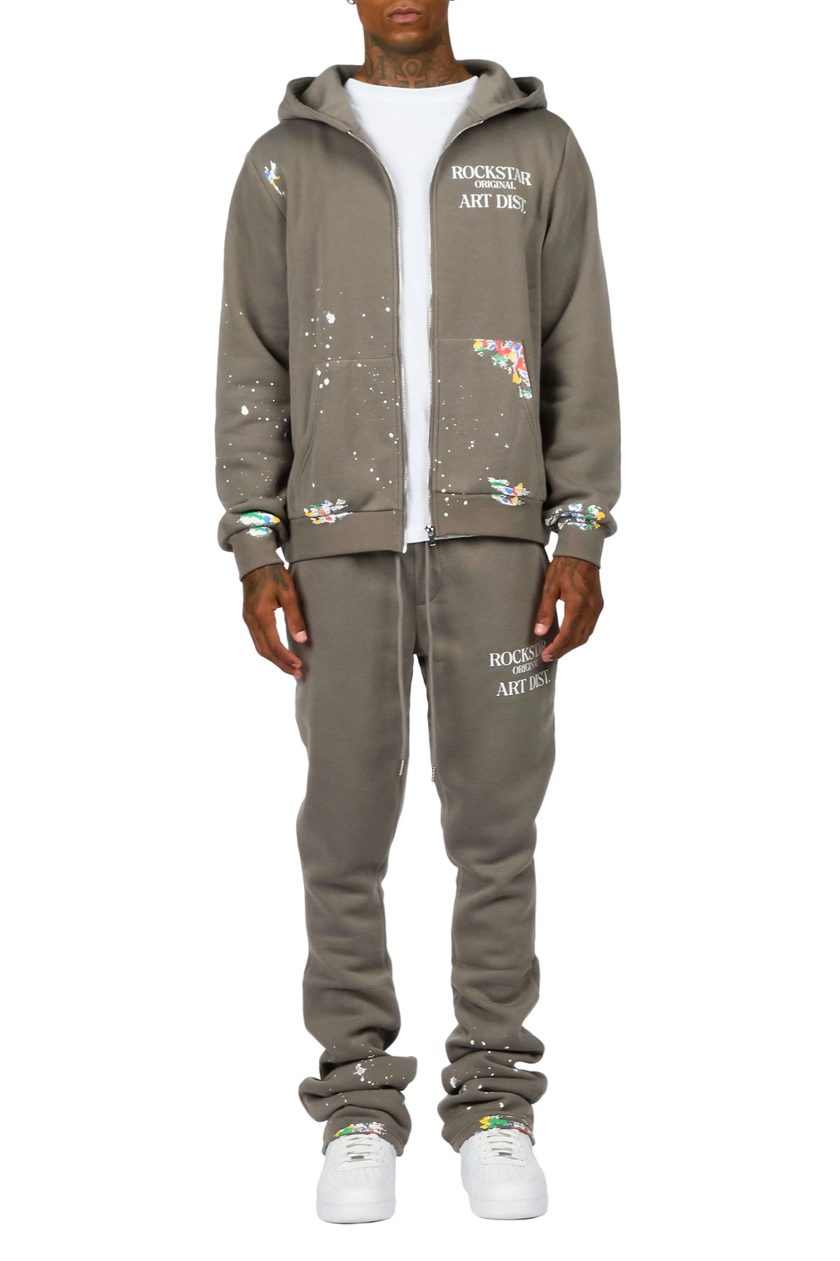 Art Dist Dark Grey Zip Up Hoodie/Stacked Track Set