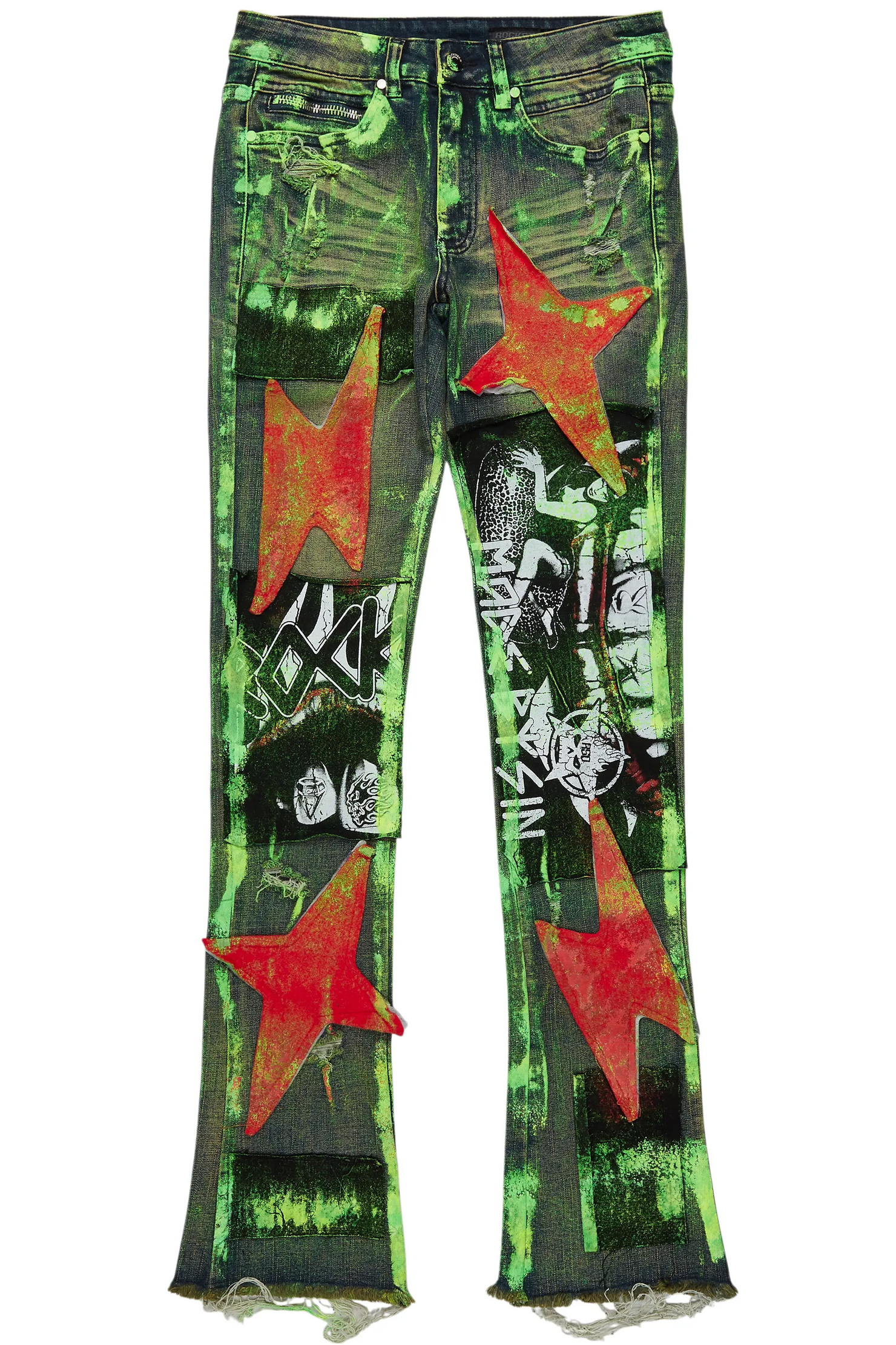 Valko Blue/Green Roller Paint Stacked Flare Jean
