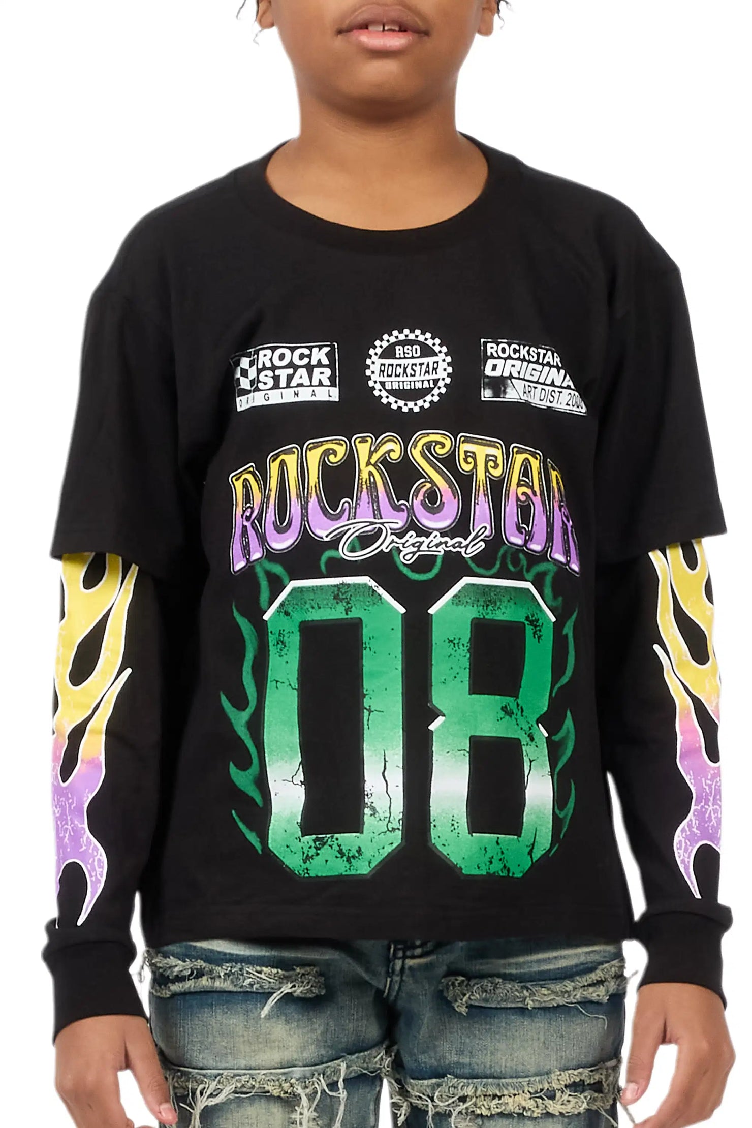 Boys Quito Black Double Layer L/S Graphic T-Shirt