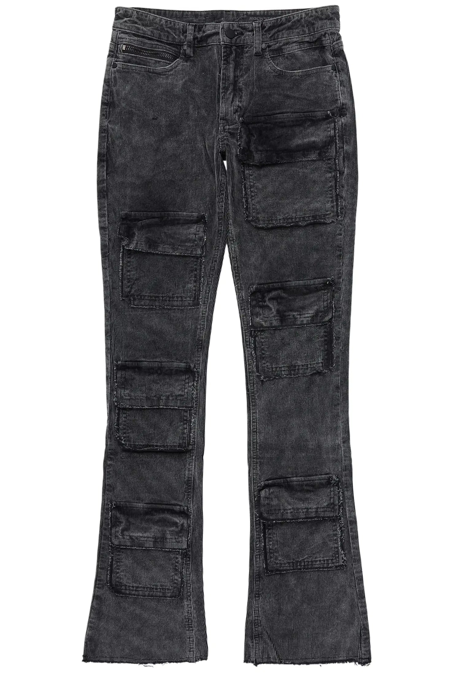 Petrus Grey Stacked Flare Corduroy Pant