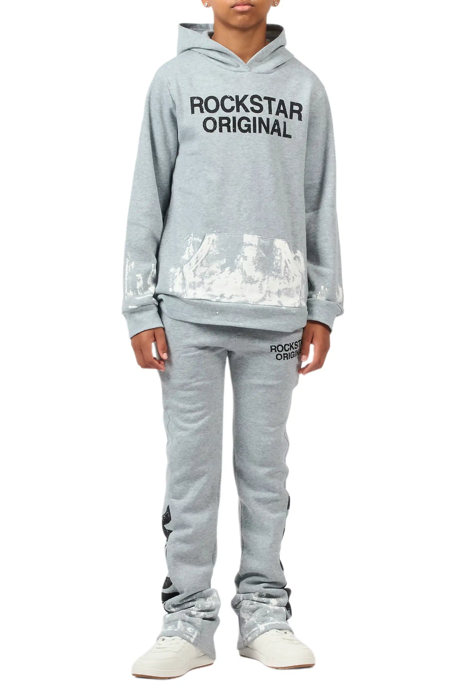 Boys Deniska Heather Grey/Black Hoodie Track Pant Set