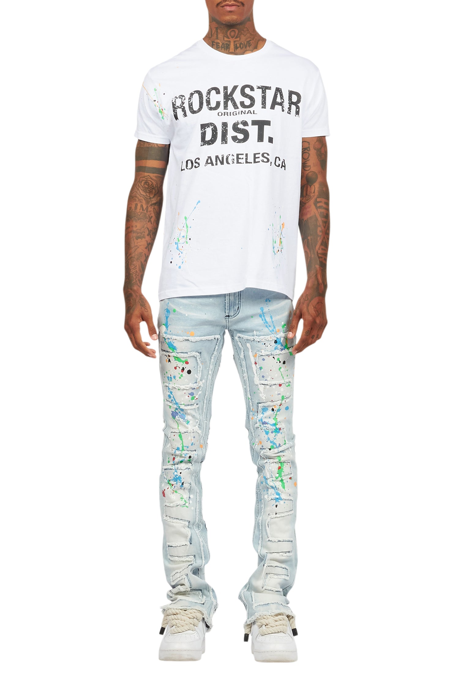 Oriel White/Black T-Shirt/Stacked Flare Jean Set