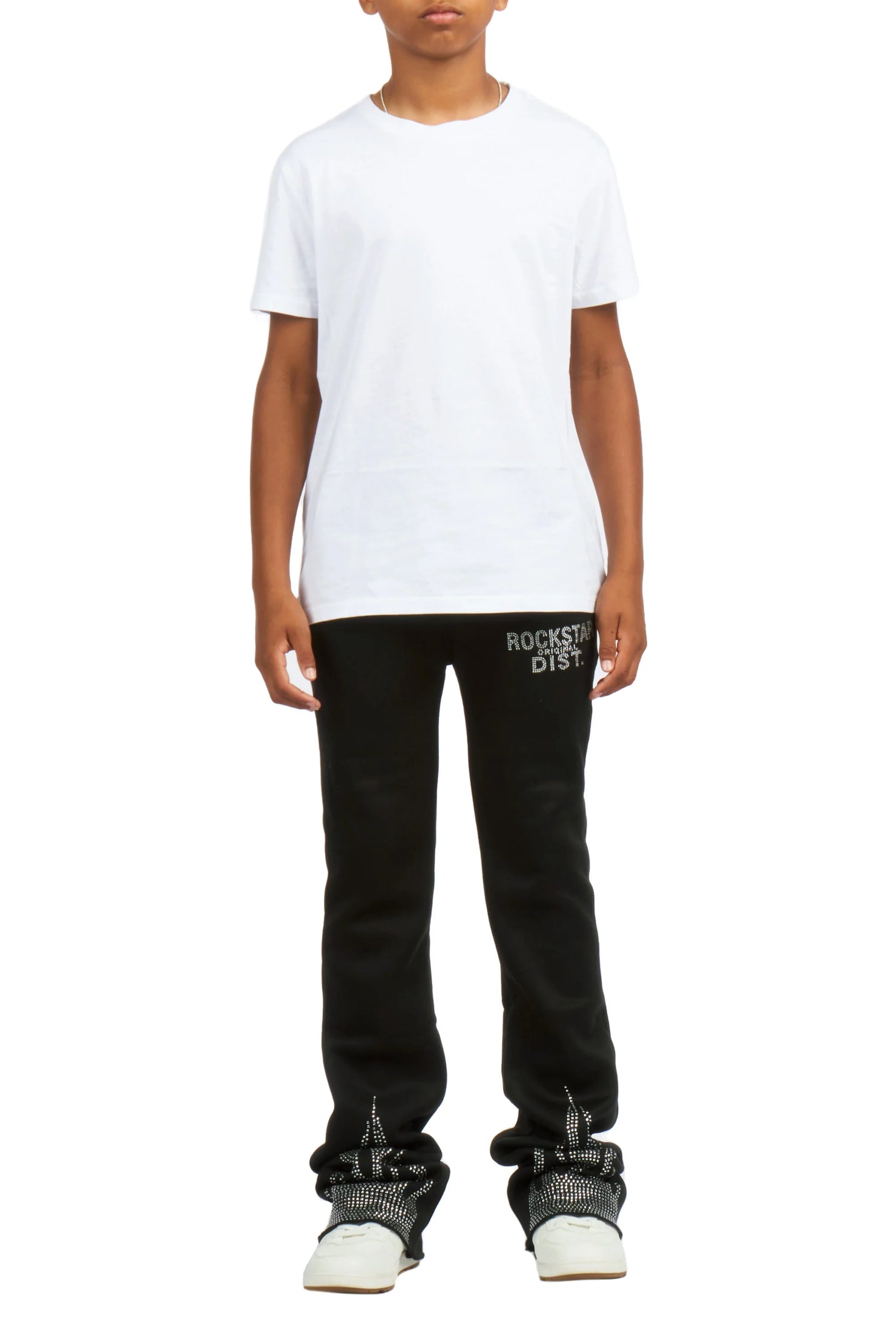 Boys Anastesio Black Rhinestone Stacked Track Pant