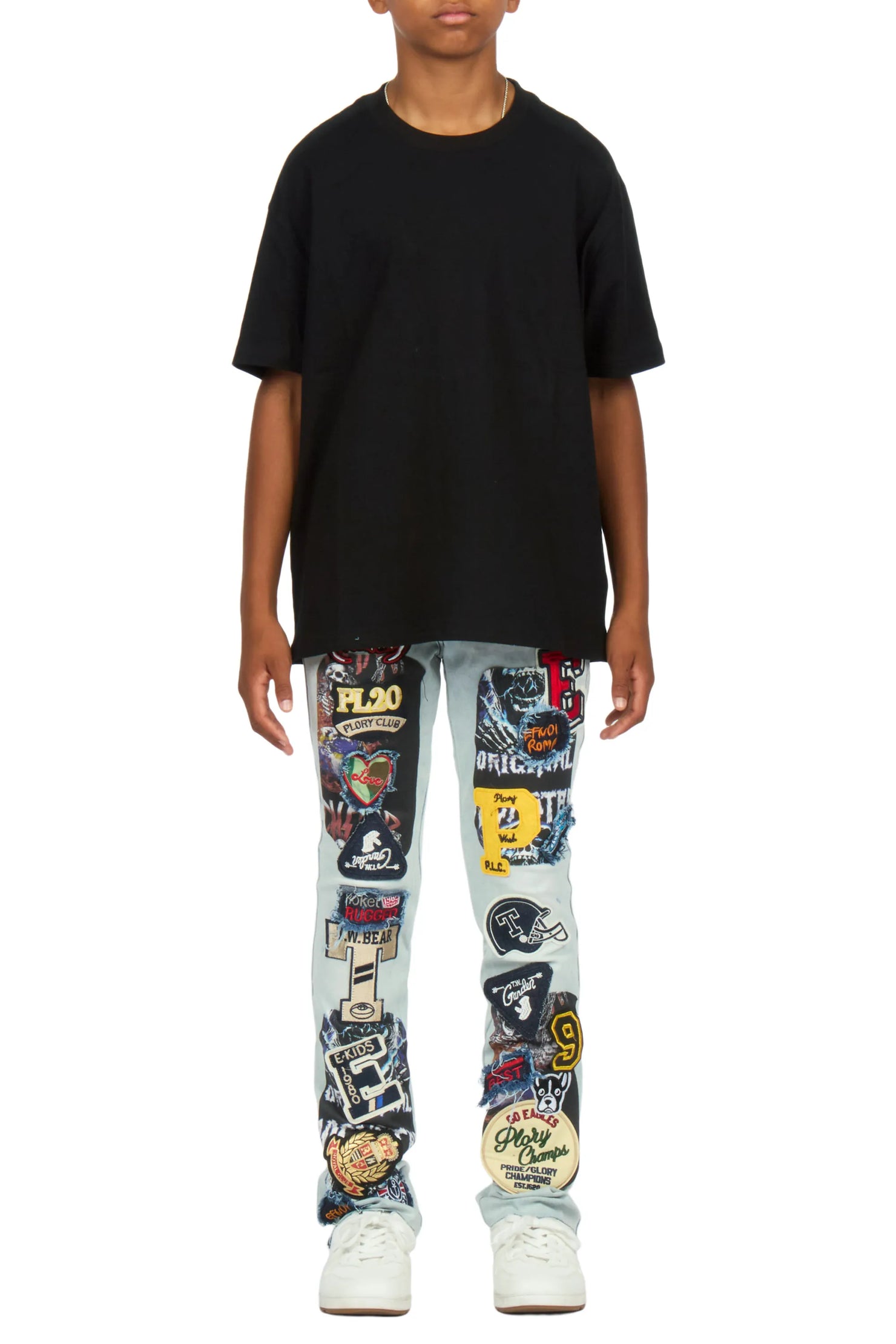 Boys Espen Blue Slim Patchwork Jean