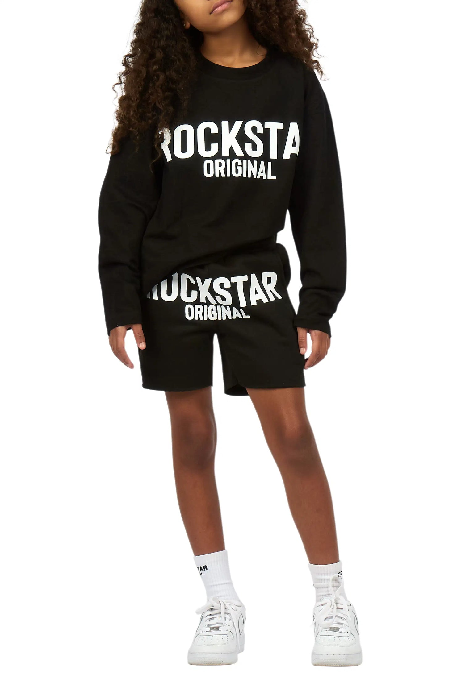 Girls Mikassa 2.0 Black/White L/S T-Shirt Short Set
