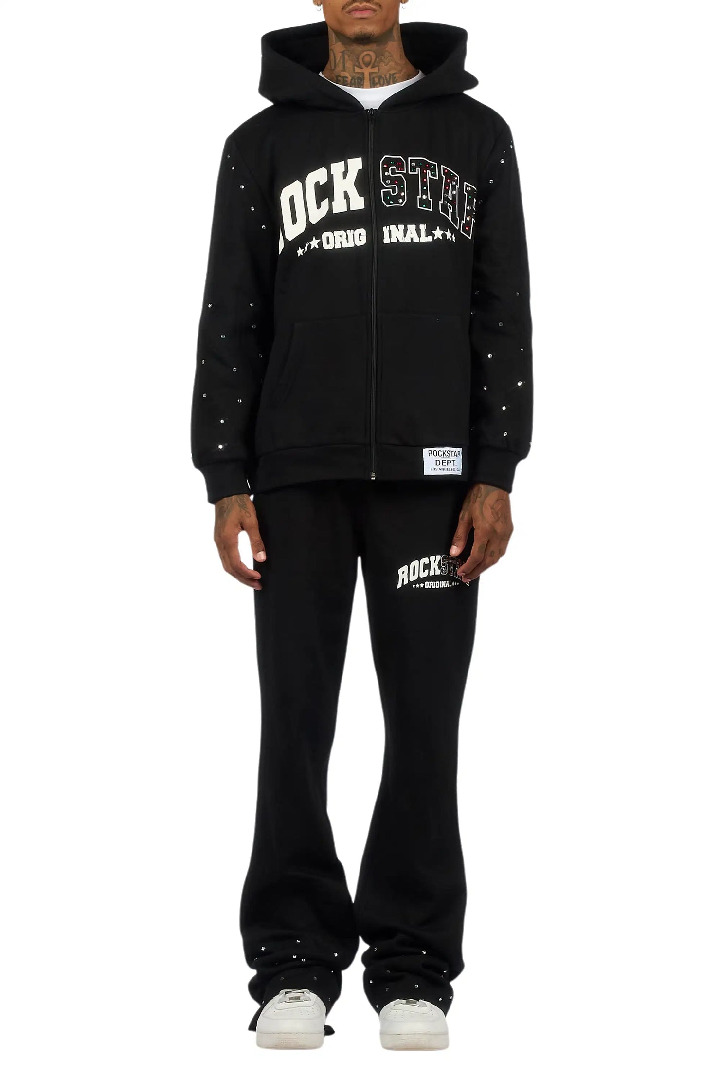 Otik Black Rhinestone Hoodie Baggy Fit Pant Track Set