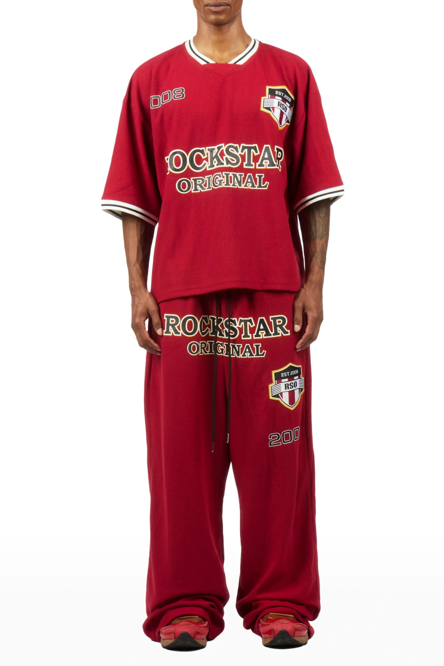 Ezel Red Crop Boxy Tee/Barrel Fit Track Set