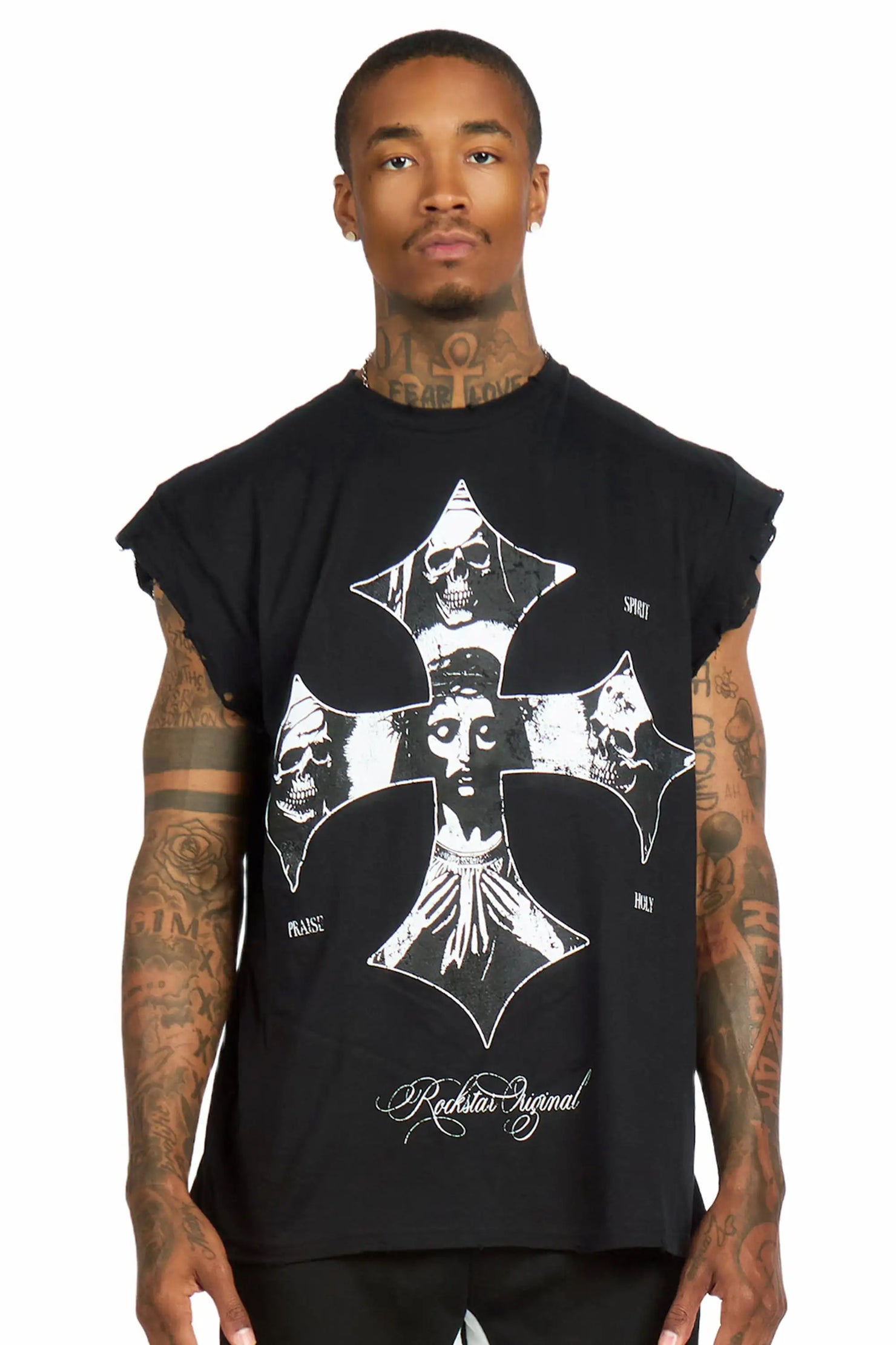 Lorzen Black Cut off Tee