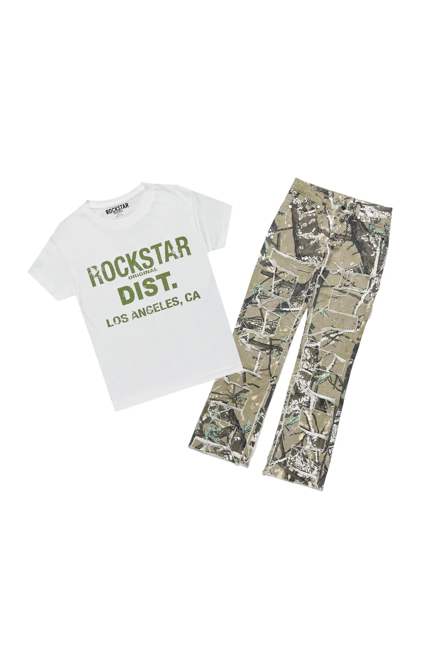 Boys Koen White/Camo T-Shirt Stacked Jean Set