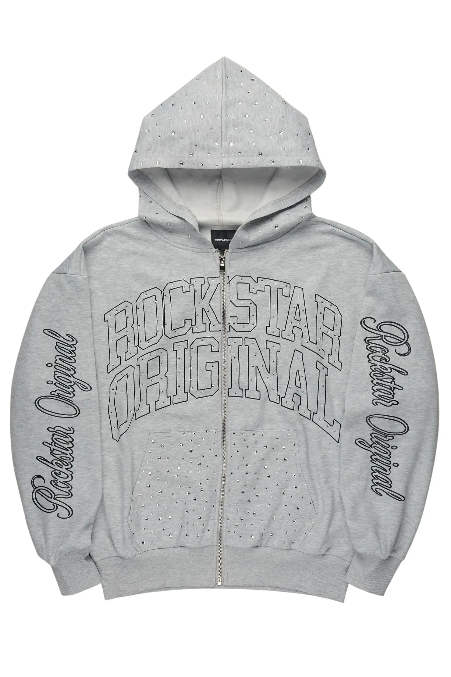 Alvina Grey Rhinestone Zip Up Hoodie