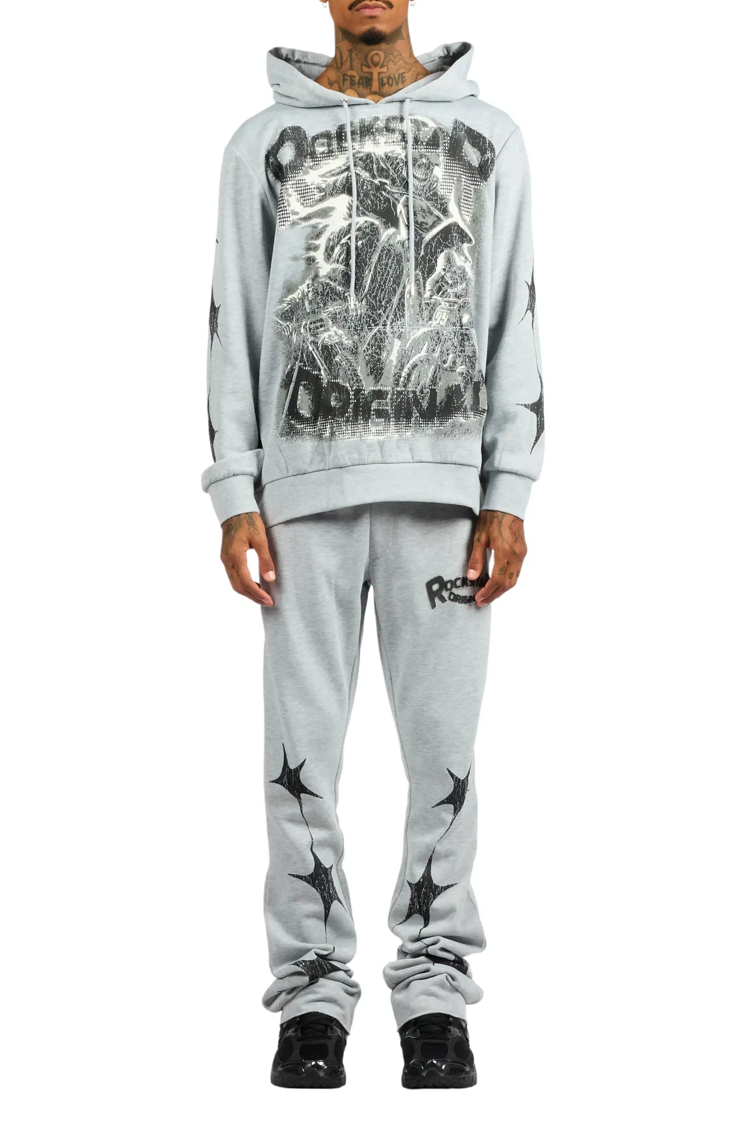 Trezno Heather Grey Hoodie/Stacked Pant Track Set