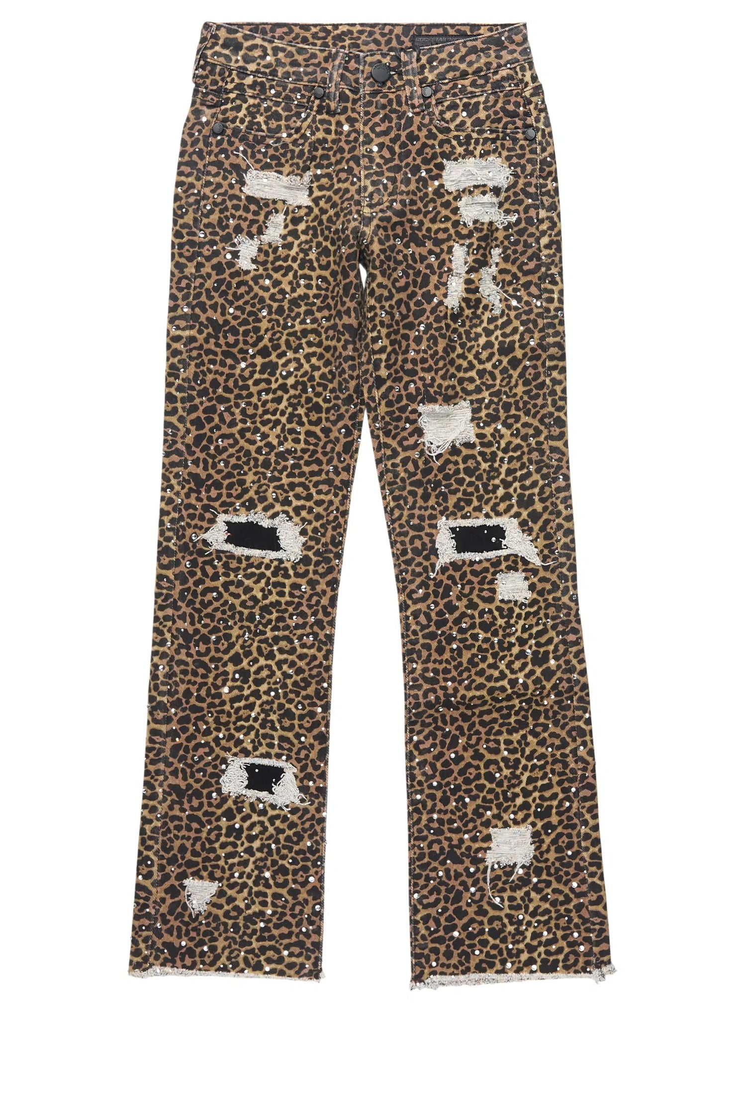 Girls Kelle Cheetah Rhinestone Stacked Jean