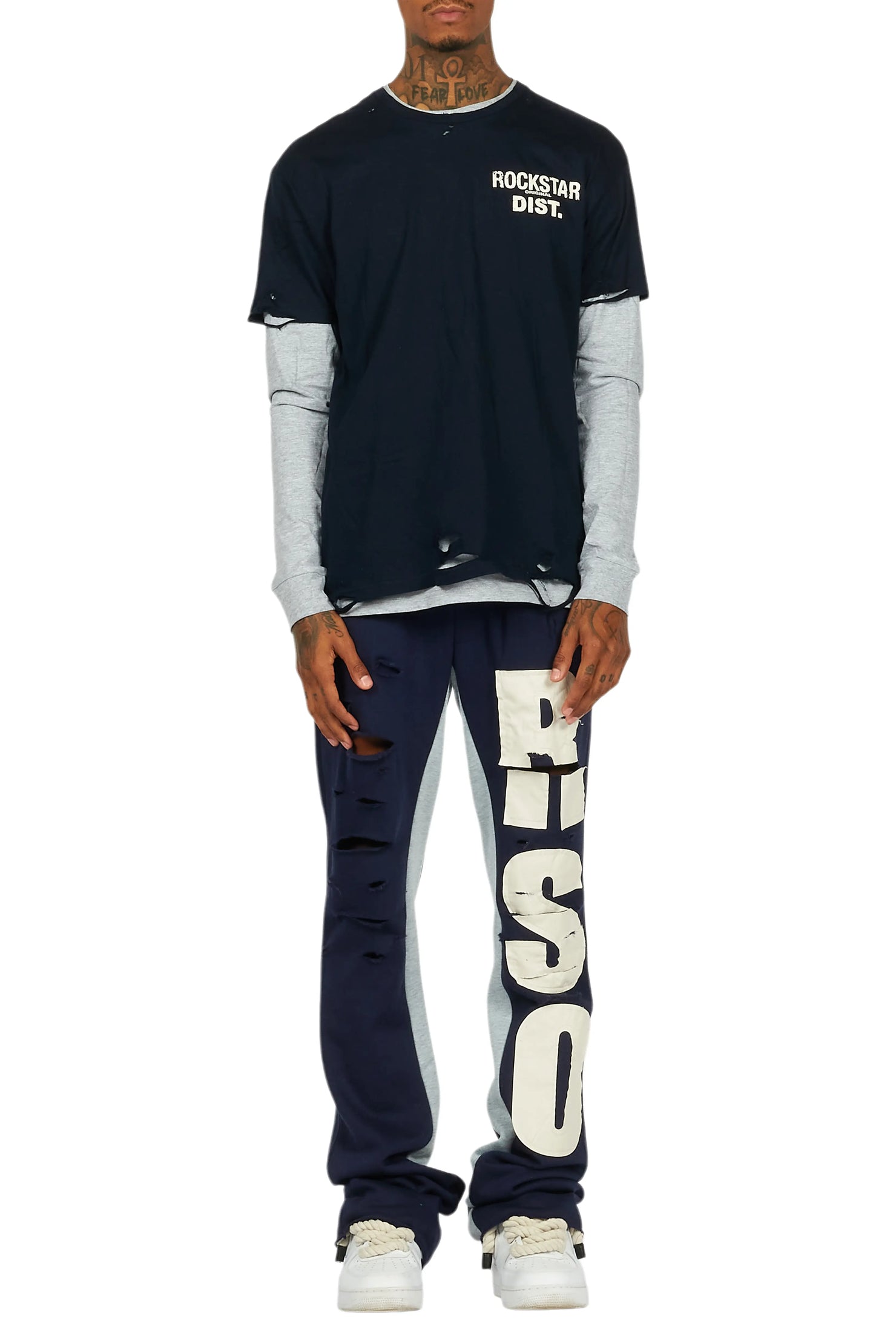 Berne Navy/Grey Double Layer T-Shirt/Baggy Pant Set