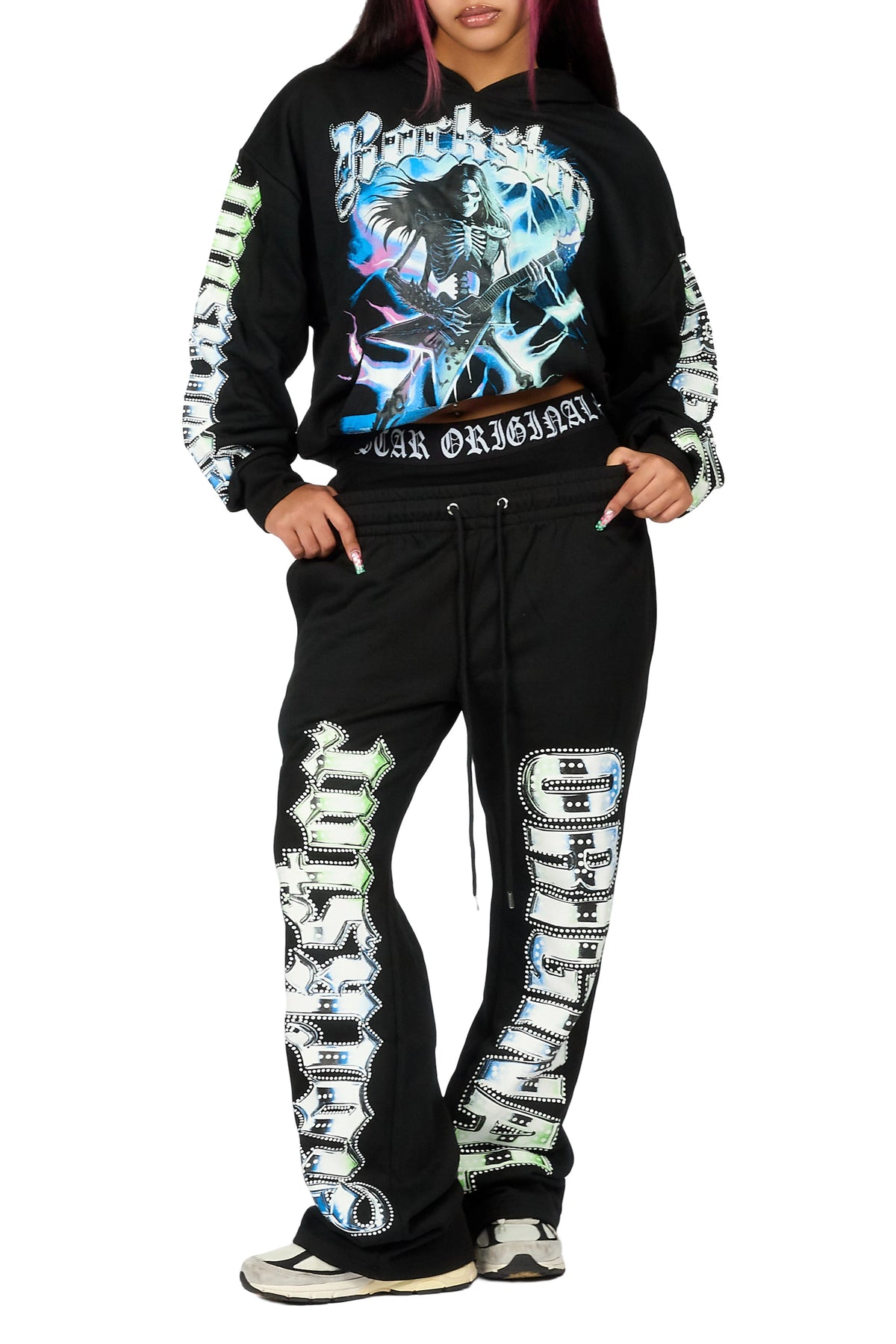 Bayleigh Black Graphic Baggy Fit Track Set