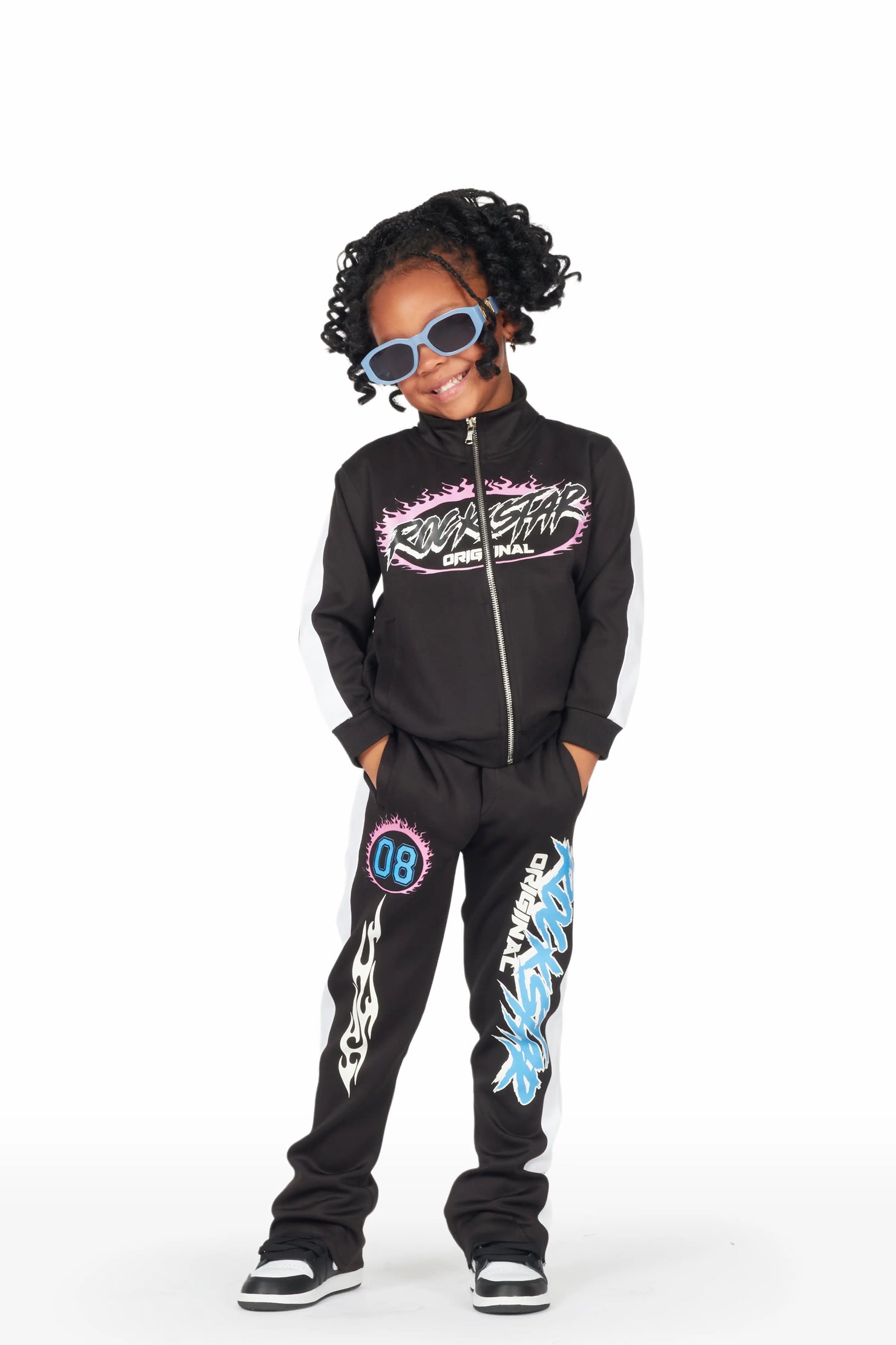 Girls Dravee Black Tricot Stacked Flare Track Set