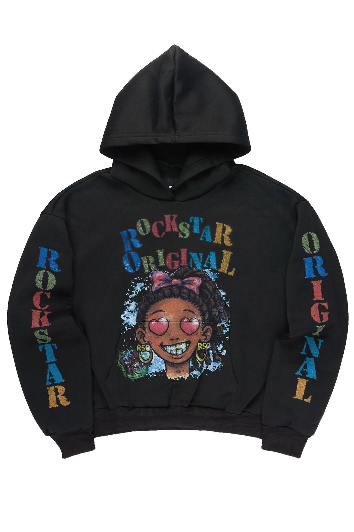 Girls Jaggy Black Graphic Hoodie