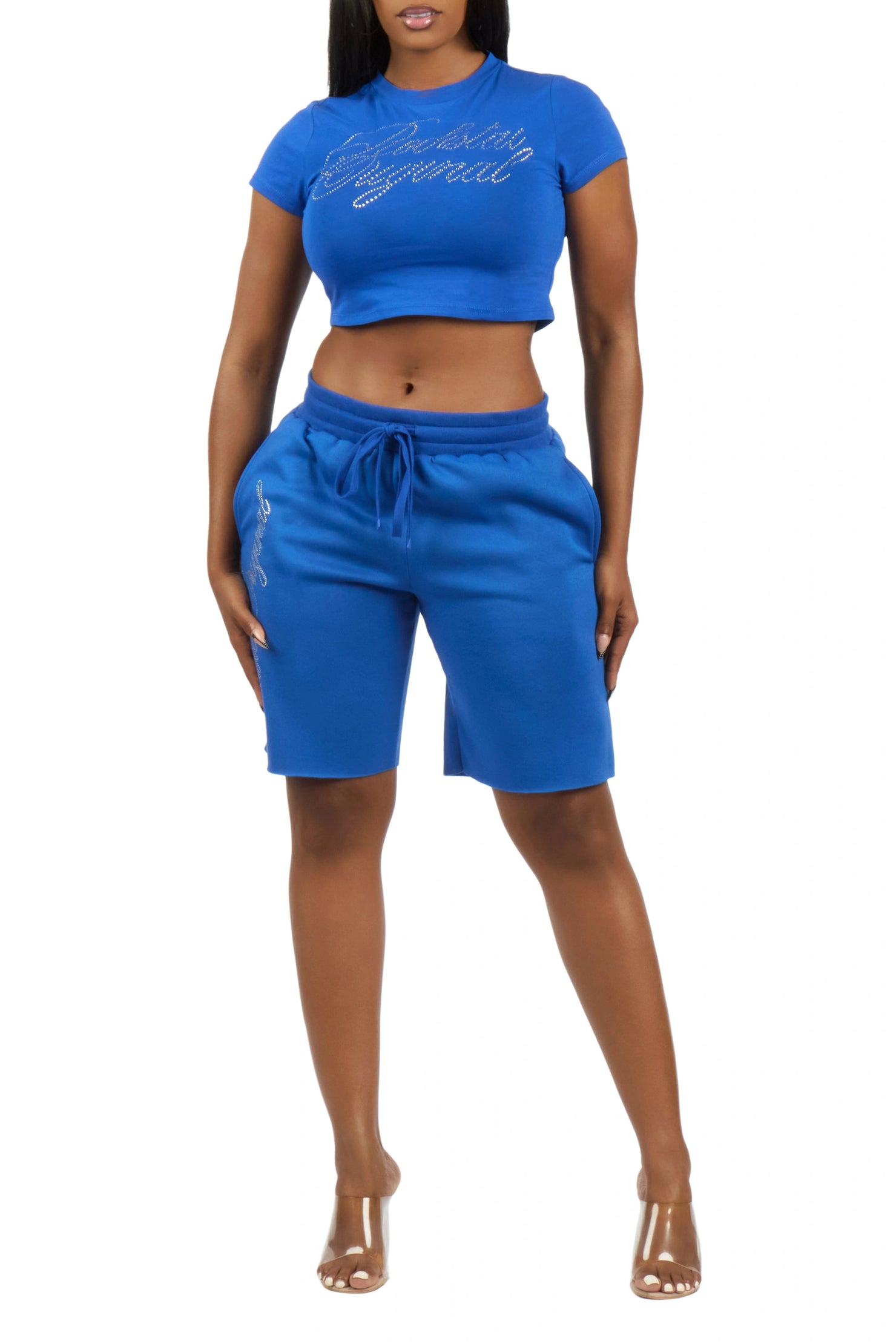 Taiesha Blue Rhinestone T-Shirt Short Set