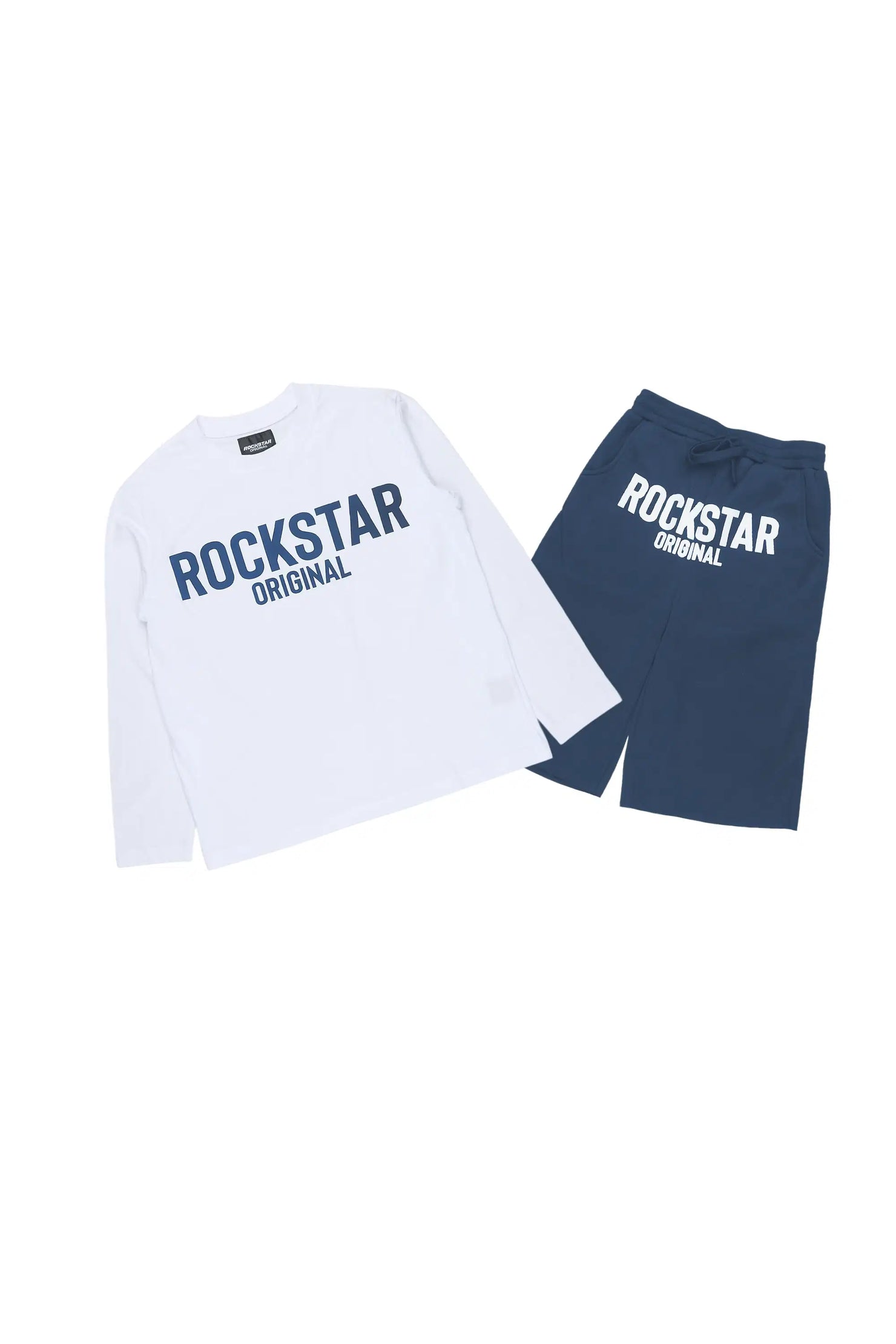 Boys Mikasso White/Navy L/S T-Shirt Jort Set