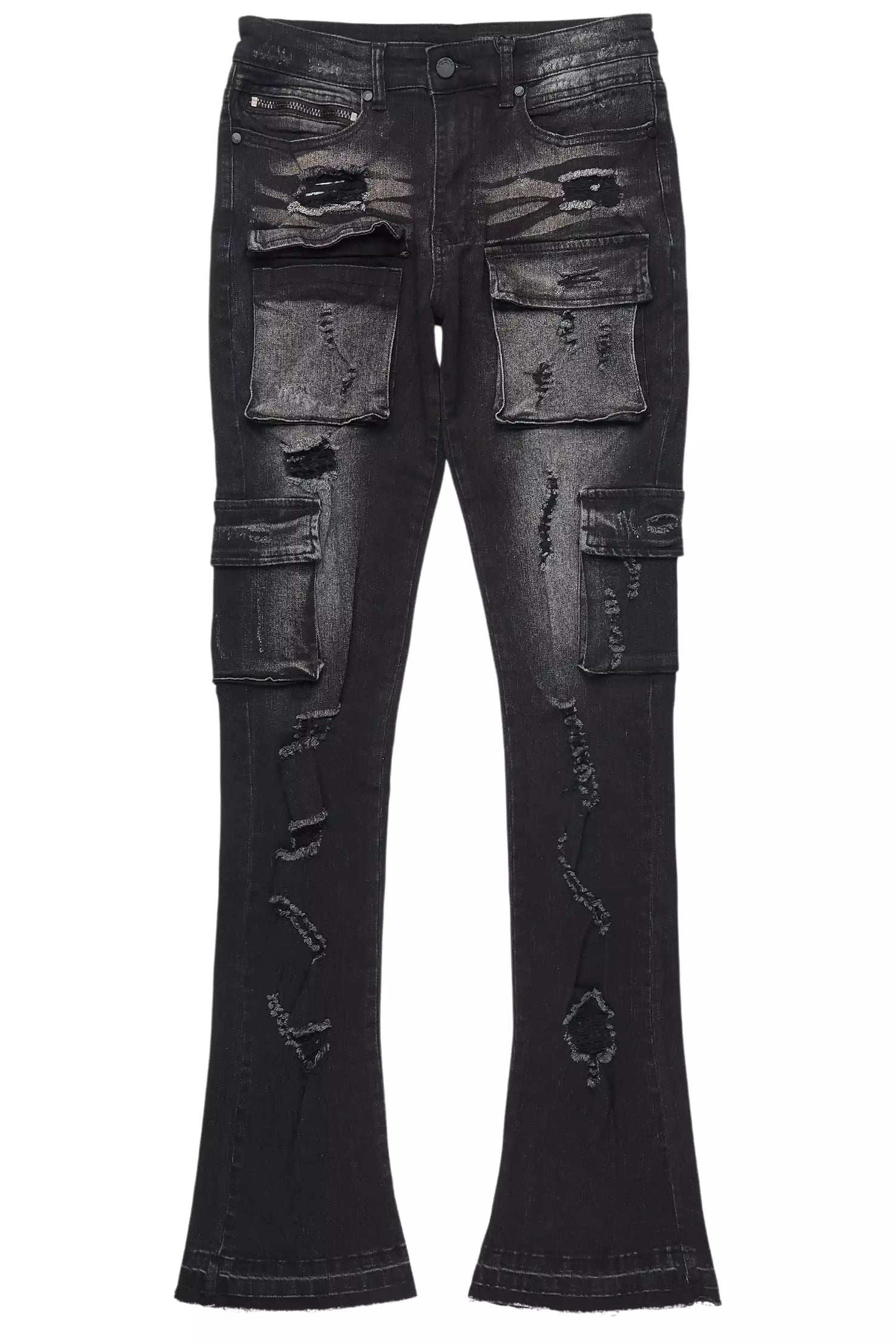 Zaid Dark Grey Stacked Flare Jean