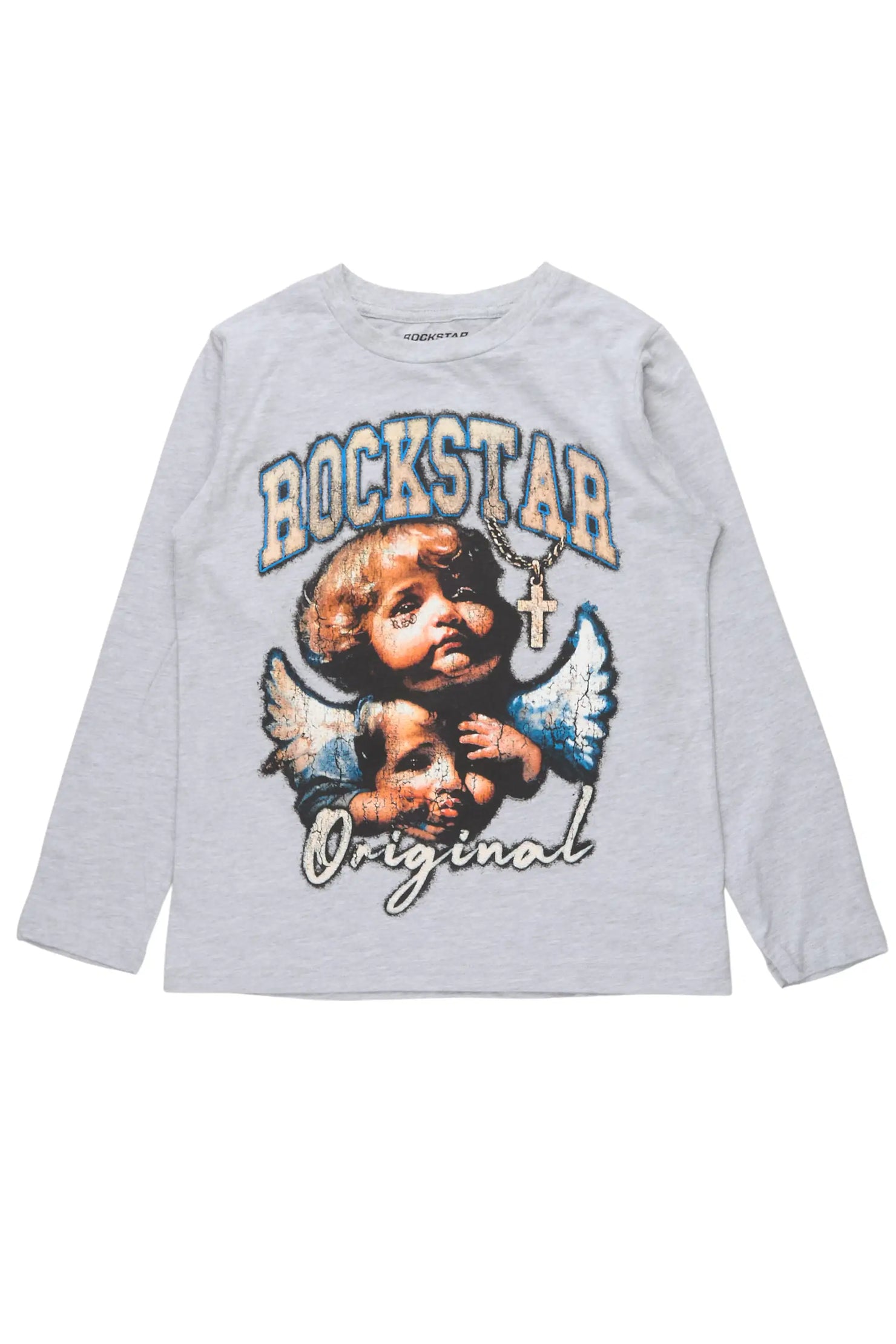 Boys Deiter Heather Grey Long Sleeve Graphic T-Shirt