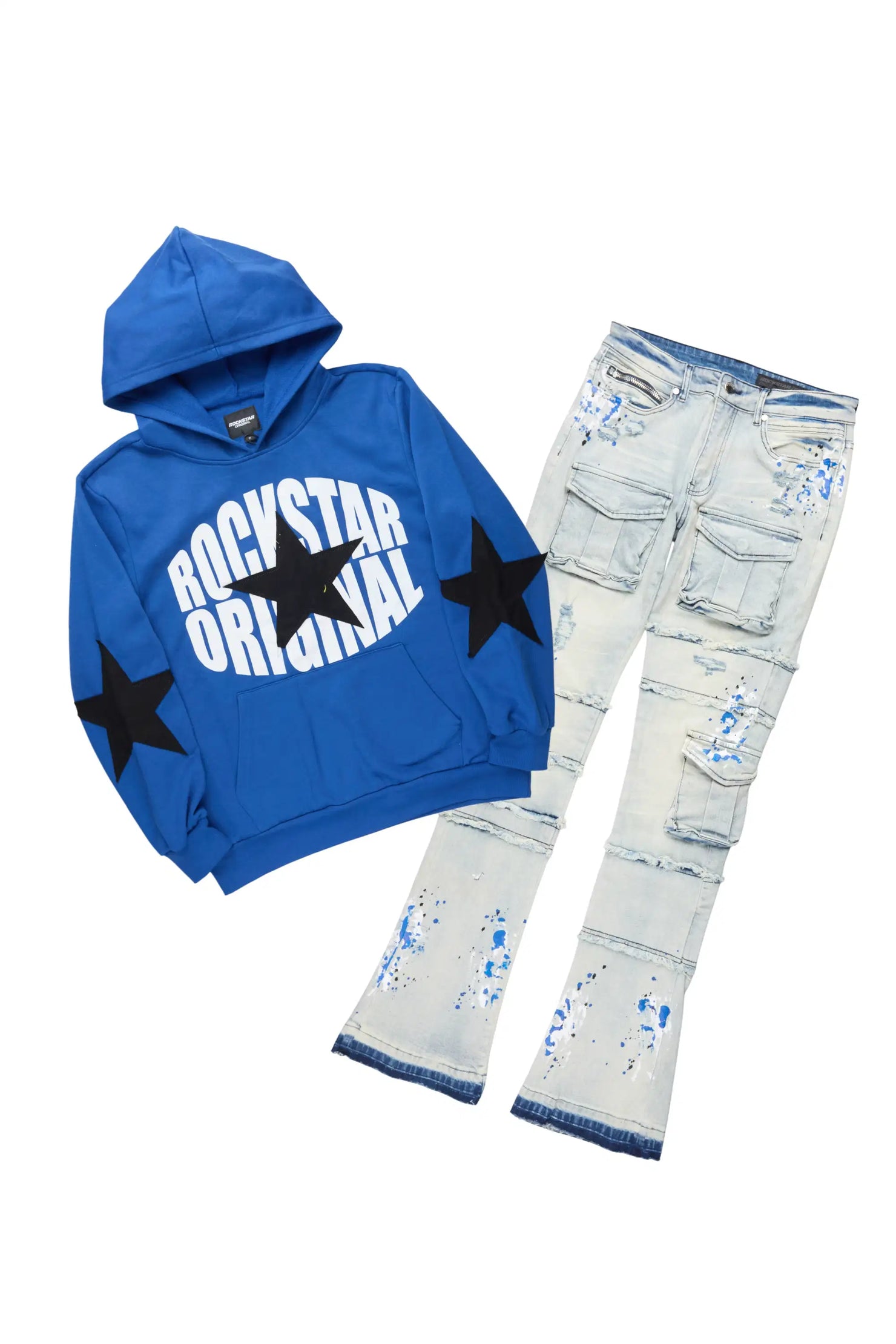 States 2.0 Royal/Light Blue Hoodie/Stacked Flare Jean Set