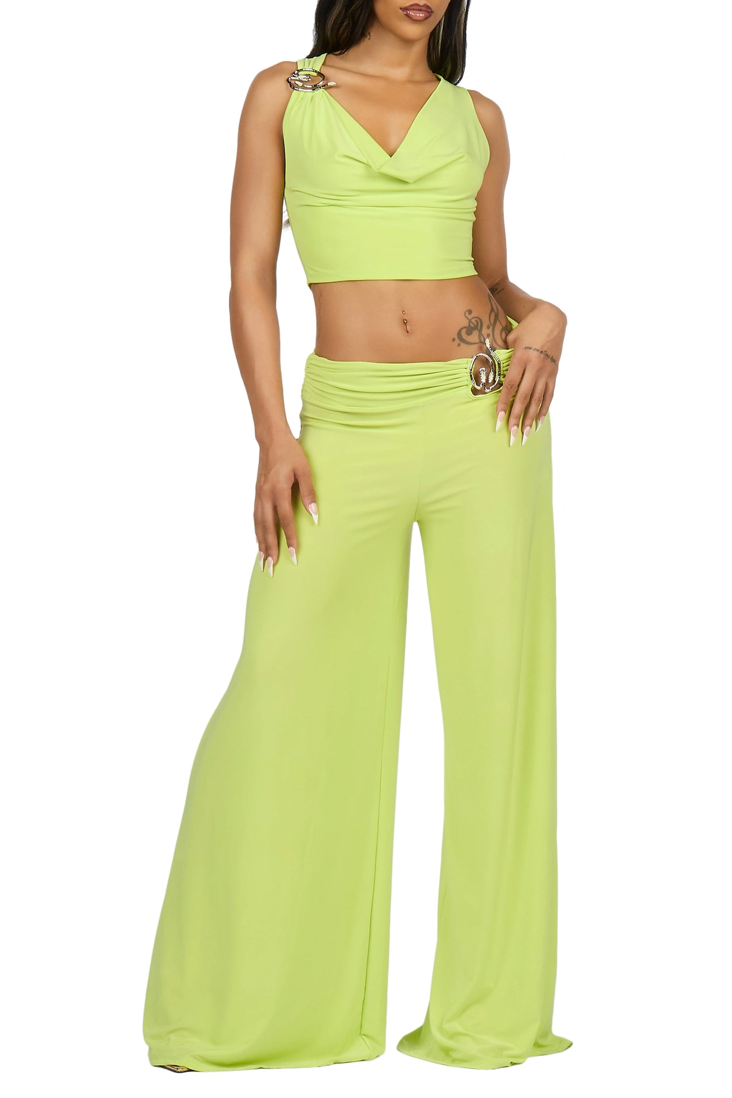 Eye-Catching Citrus 2 pc Halter Pant Set