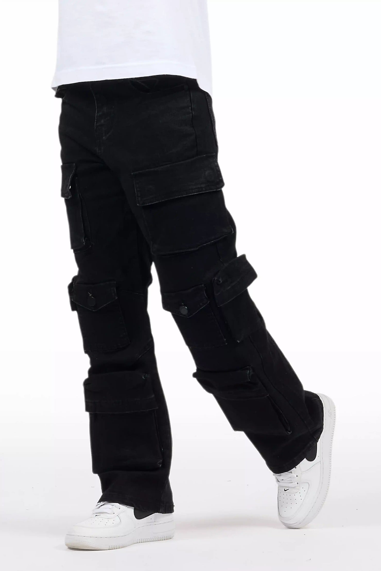 Boys Mahesh Black Baggy Cargo Jean